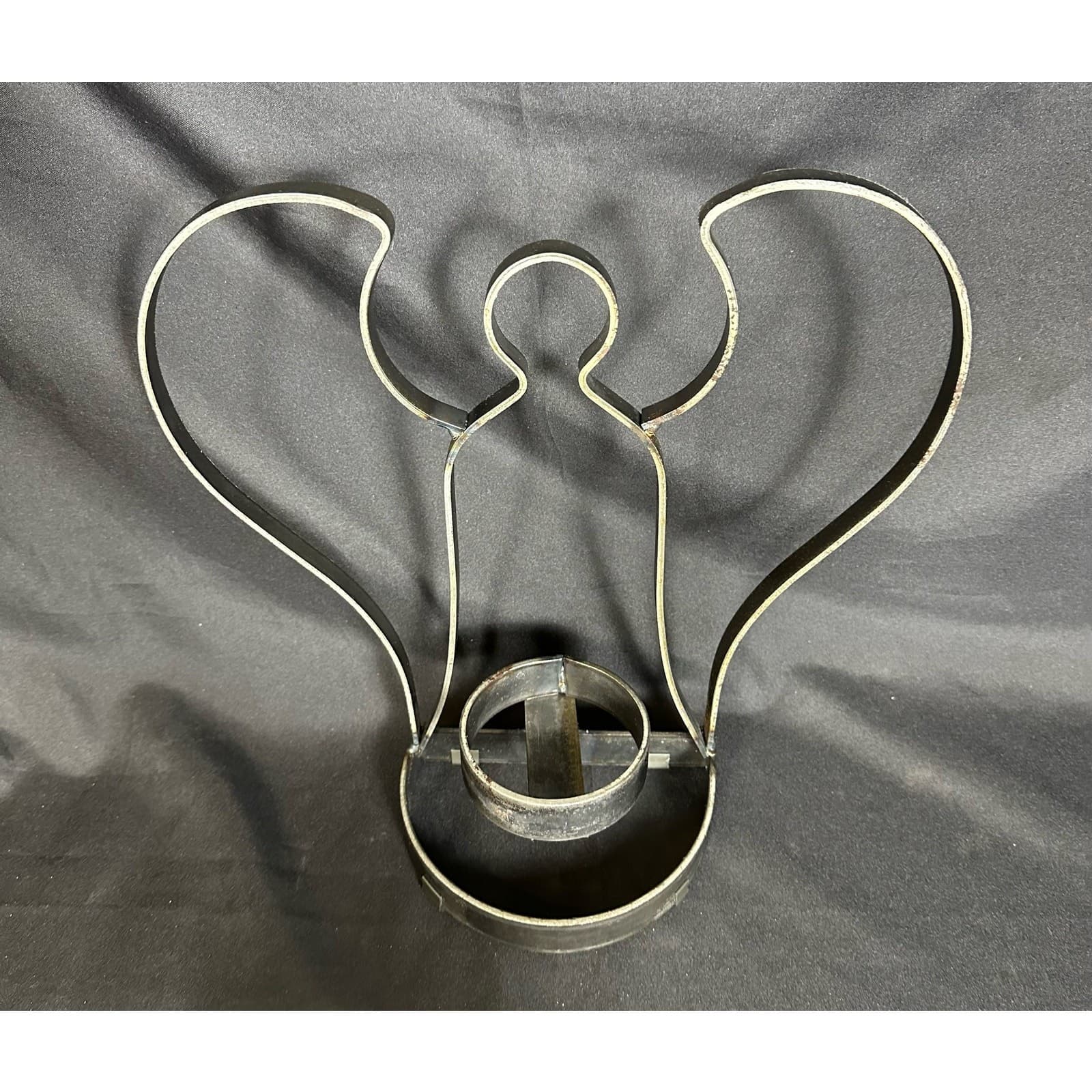 Welded Iron Angel Sculpture Candle Holder 12-1/2” Tall Very Good Condition - Thumbnail 2