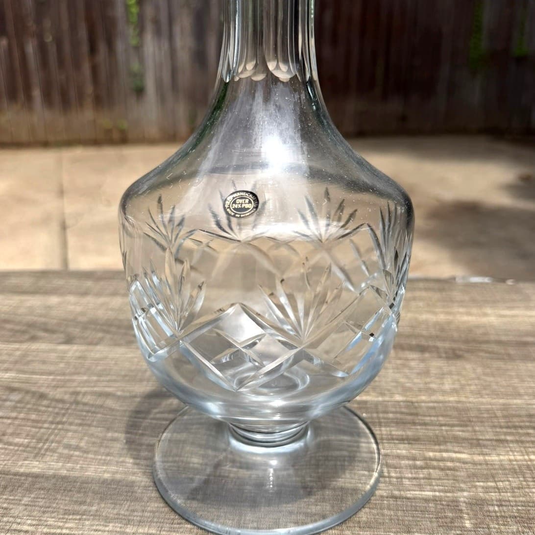 Vintage Romanian 24% Lead Crystal Decanter Hand Cut Glass Stopper 14.5" Barware - Thumbnail 6