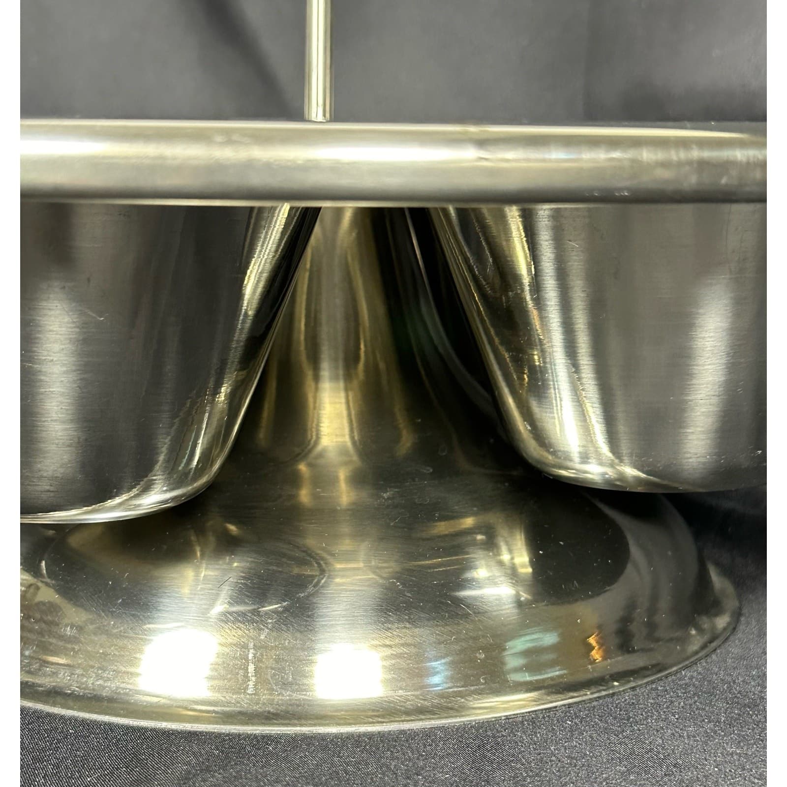 Mid-Century Modern Large Stainless Condiment Snack Holder Lazy Susan - Thumbnail 2