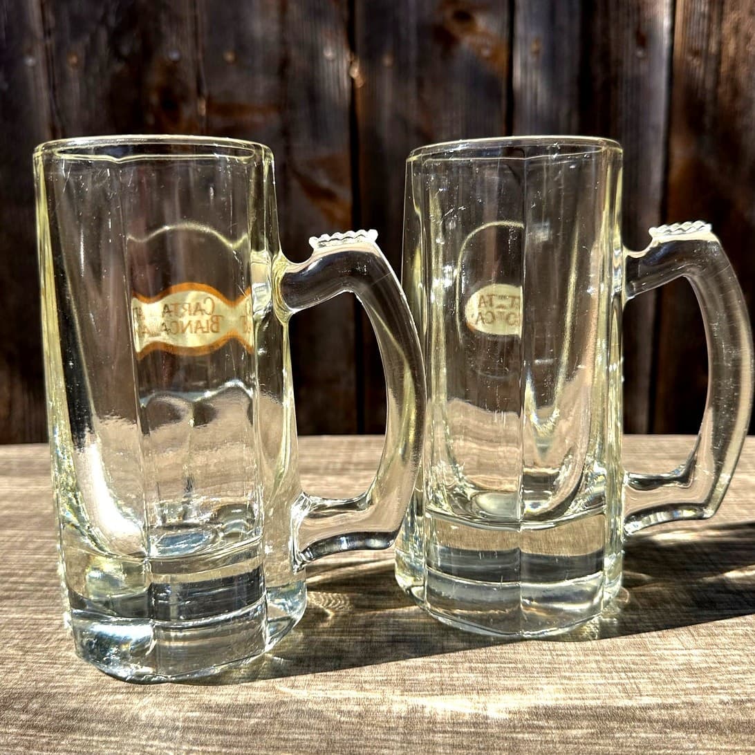 Carta Blanca Vintage Mexican 12oz Thick Glass Beer Stein Gold Logo-Set of 2 - Thumbnail 7