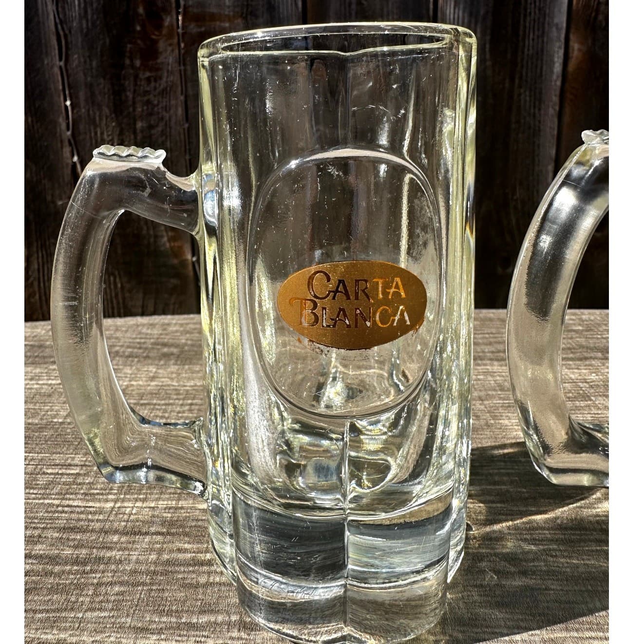 Carta Blanca Vintage Mexican 12oz Thick Glass Beer Stein Gold Logo-Set of 2 - Thumbnail 2
