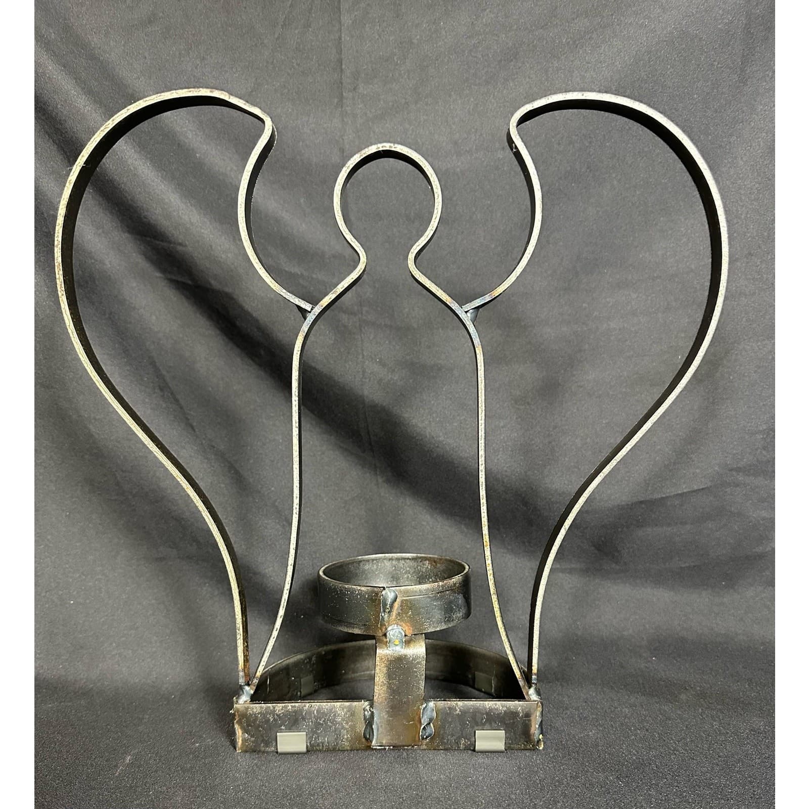 Welded Iron Angel Sculpture Candle Holder 12-1/2” Tall Very Good Condition - Thumbnail 4