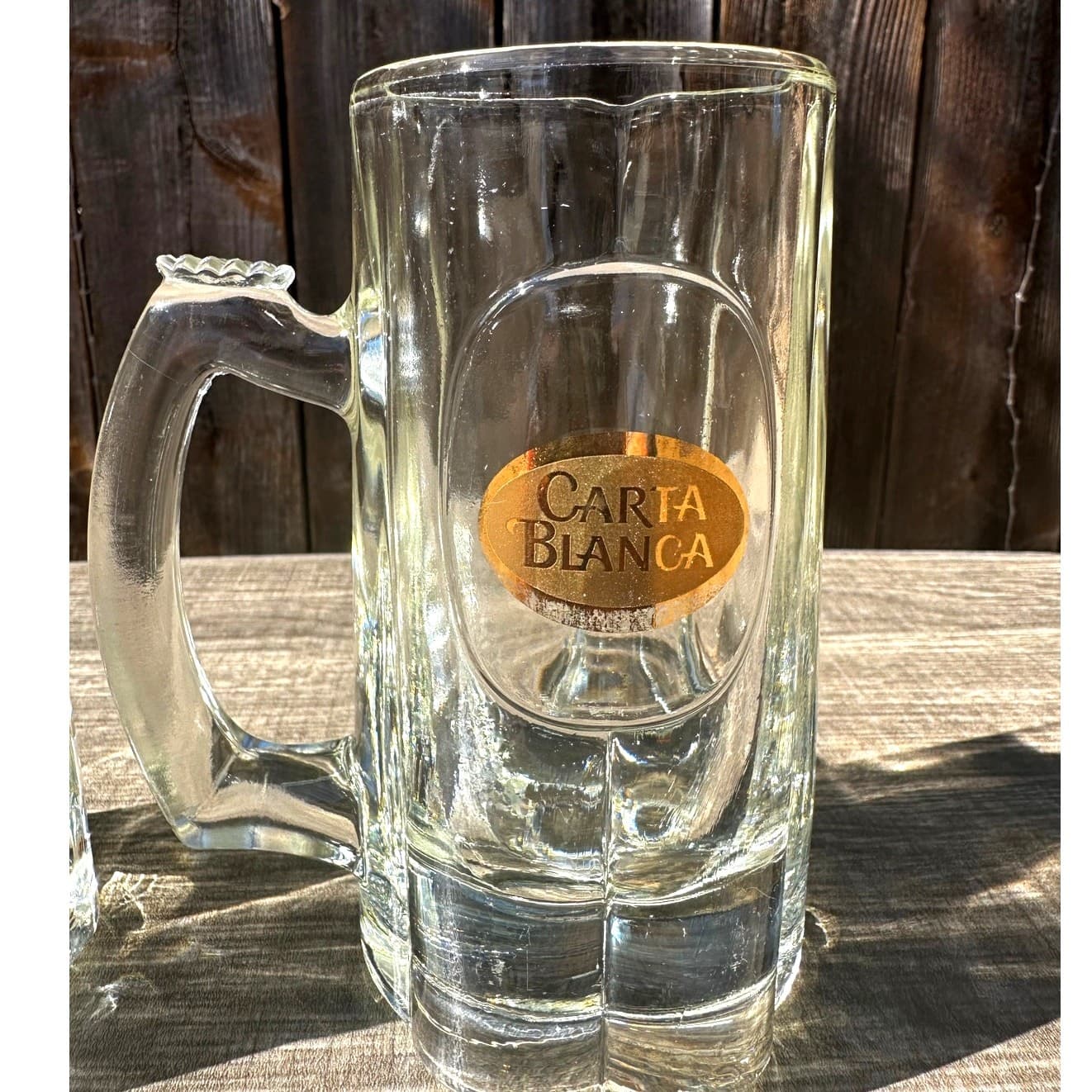 Carta Blanca Vintage Mexican 12oz Thick Glass Beer Stein Gold Logo-Set of 2 - Thumbnail 4