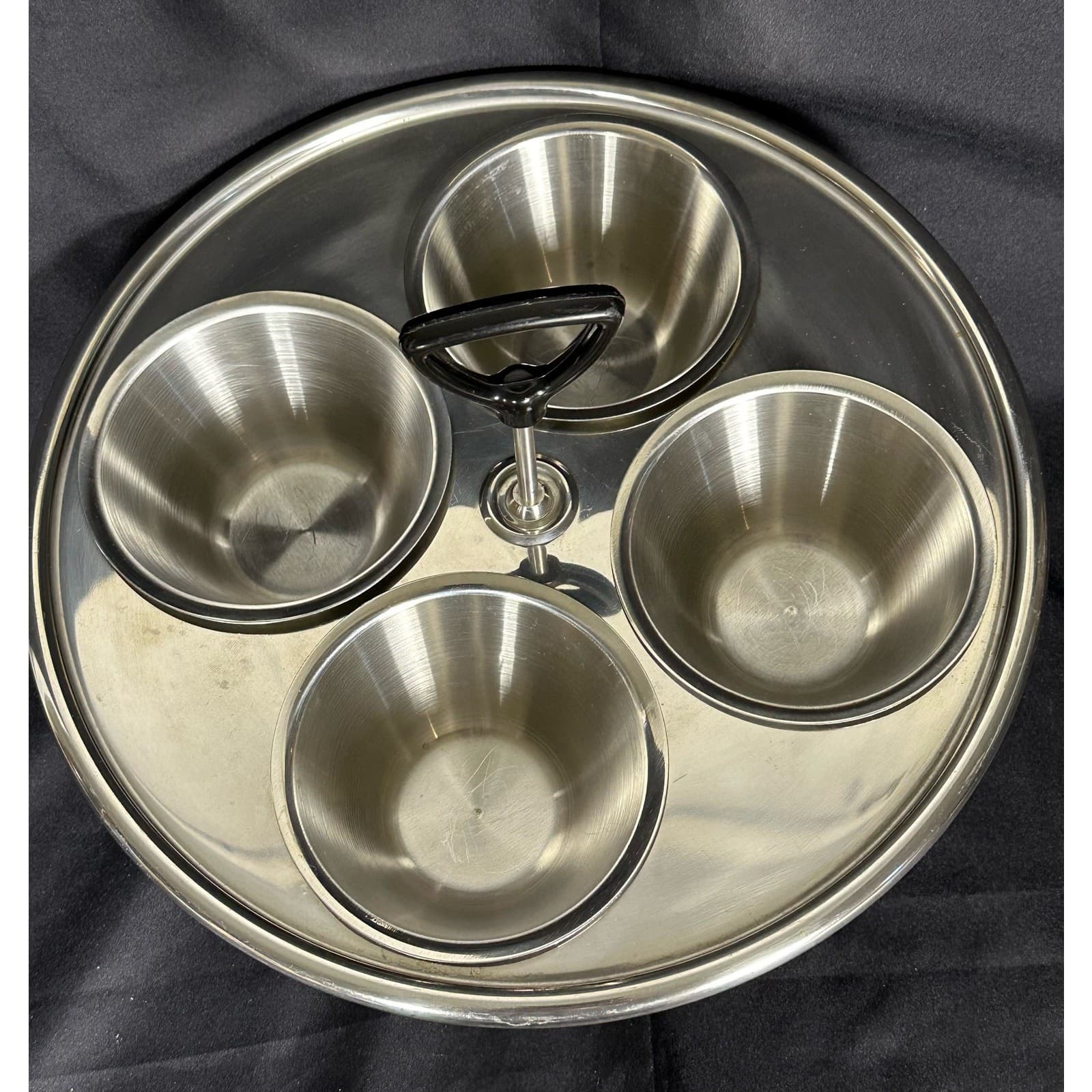 Mid-Century Modern Large Stainless Condiment Snack Holder Lazy Susan - Thumbnail 3