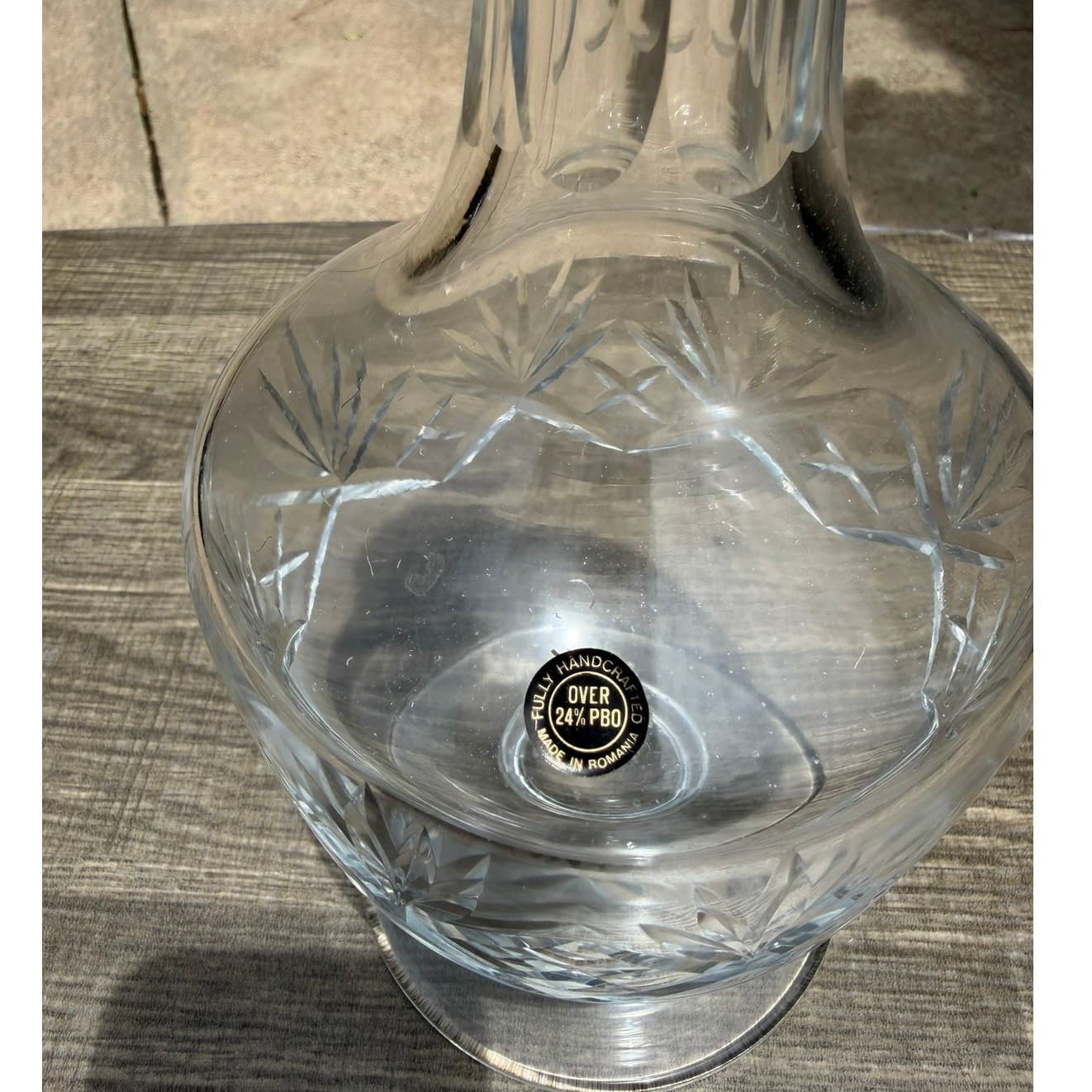 Vintage Romanian 24% Lead Crystal Decanter Hand Cut Glass Stopper 14.5" Barware - Thumbnail 2