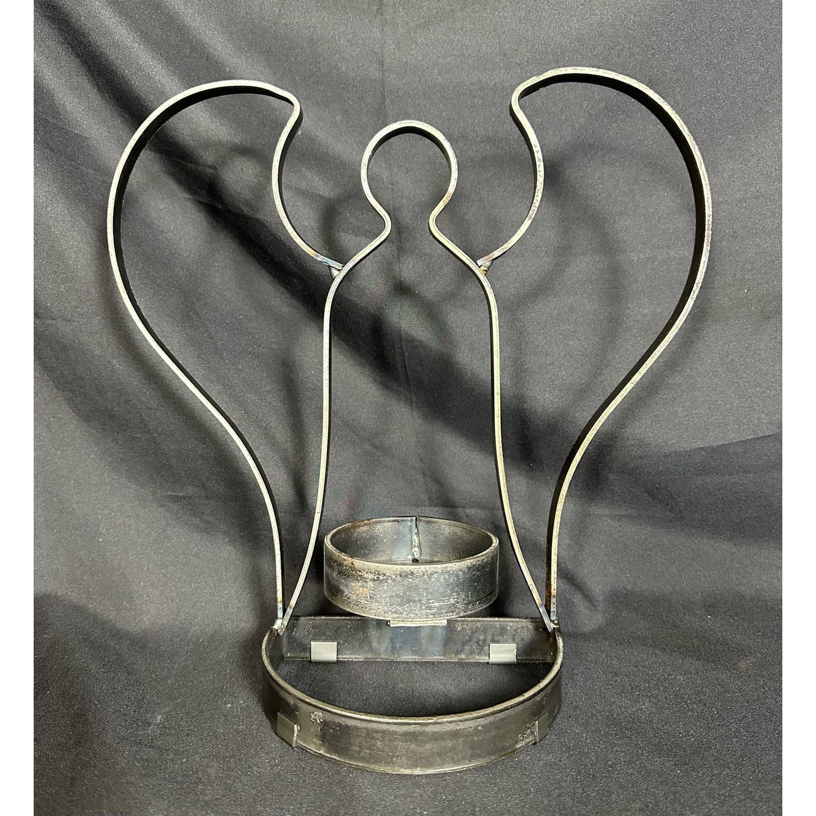 Welded Iron Angel Sculpture Candle Holder 12-1/2” Tall Very Good Condition