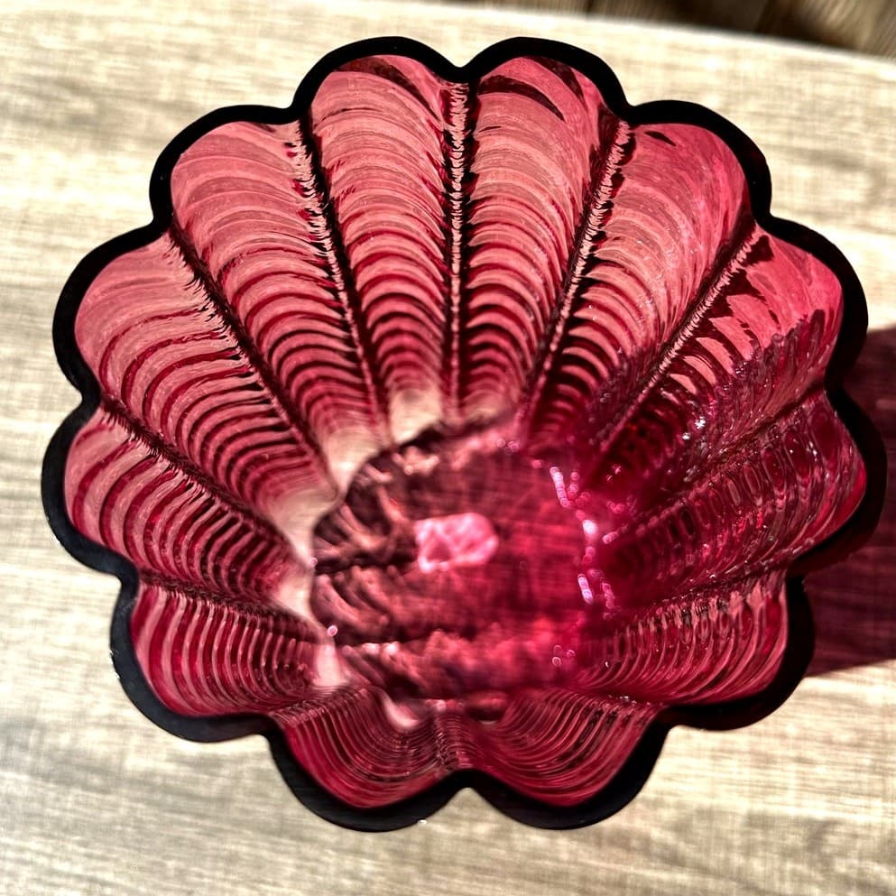 Pilgrim Art Glass Vintage Cranberry Glass 'Ionic' Ribbed Scalloped Optic Vase - Thumbnail 8