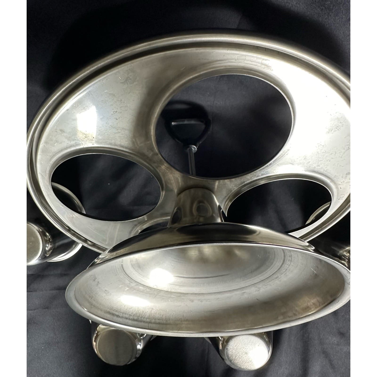 Mid-Century Modern Large Stainless Condiment Snack Holder Lazy Susan - Thumbnail 7