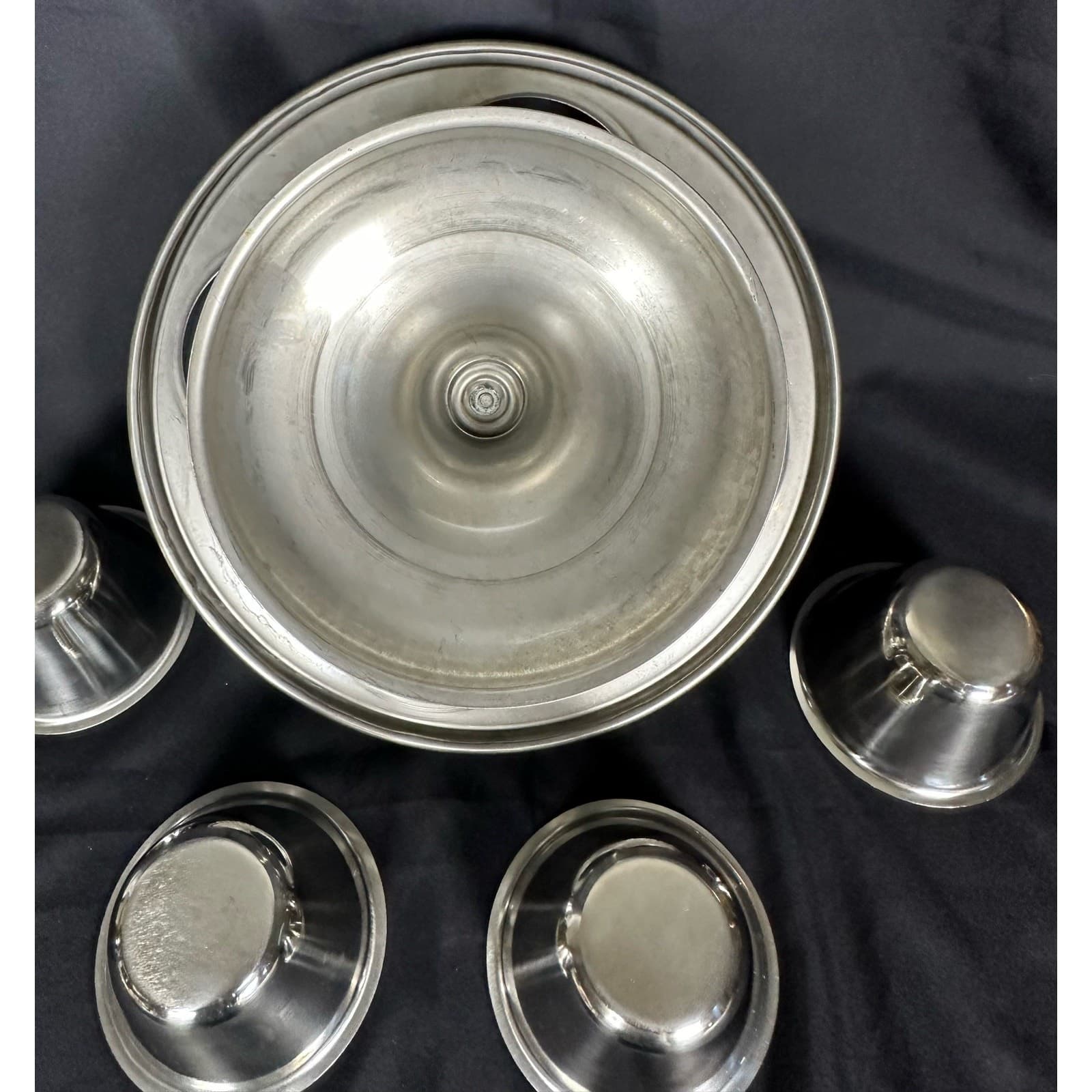 Mid-Century Modern Large Stainless Condiment Snack Holder Lazy Susan - Thumbnail 6