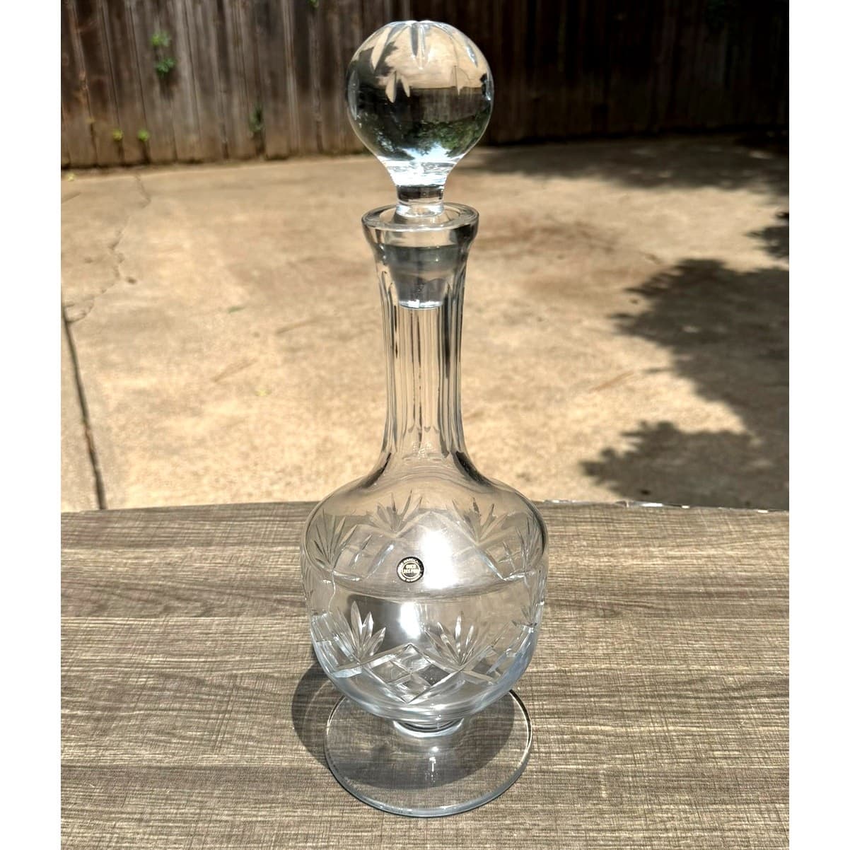 Vintage Romanian 24% Lead Crystal Decanter Hand Cut Glass Stopper 14.5" Barware - Thumbnail 8