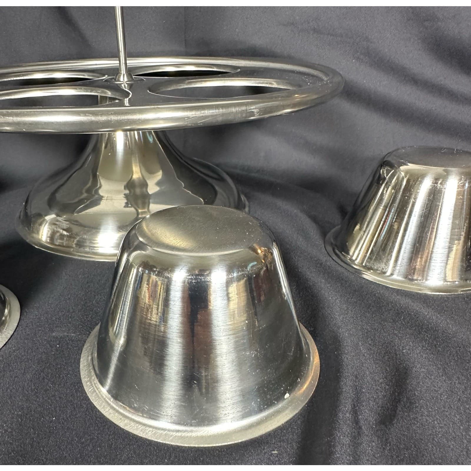 Mid-Century Modern Large Stainless Condiment Snack Holder Lazy Susan - Thumbnail 5