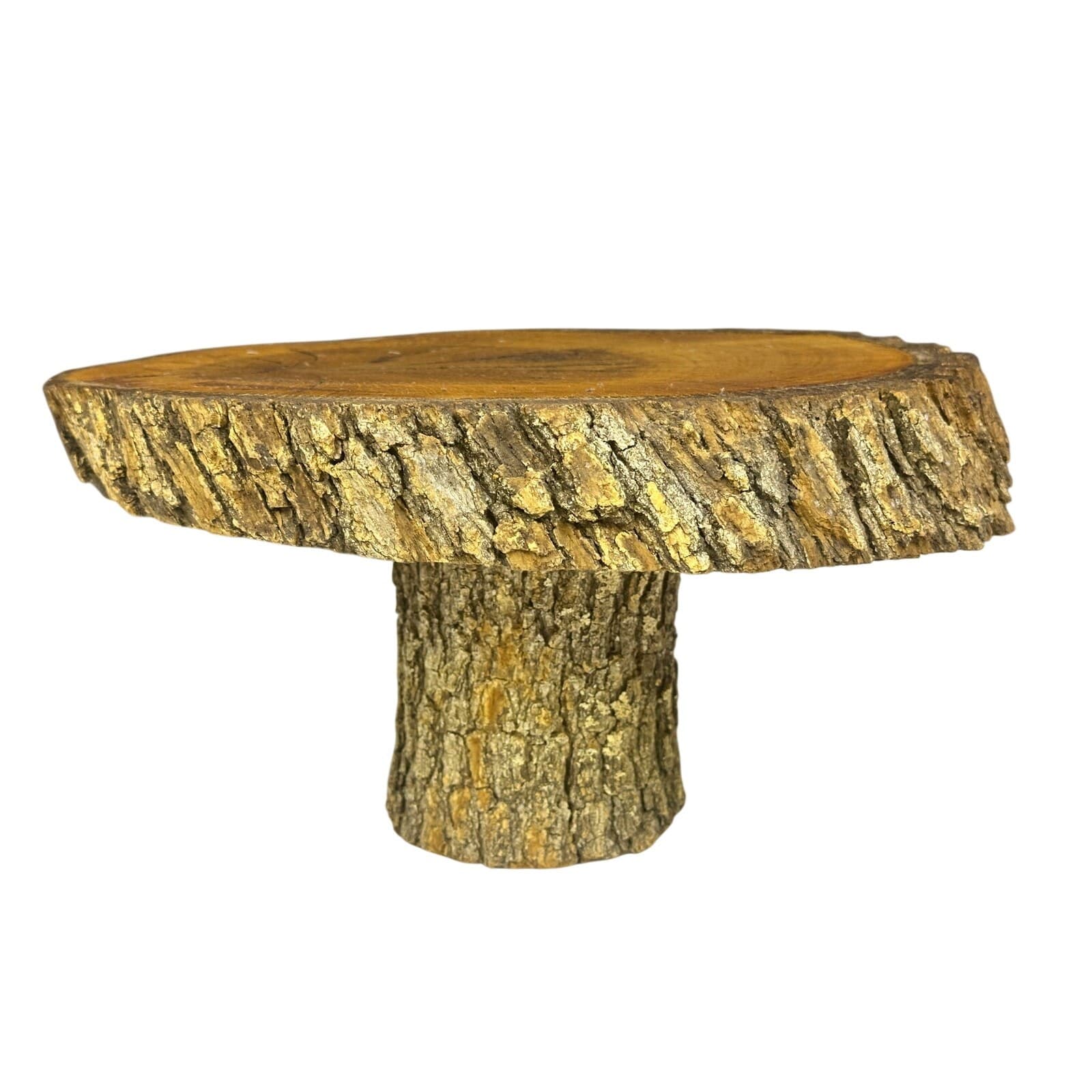 Unique Log Slab Pedestal Natural Wood 6.25" Cake Stand w/Rustic Bark Edge Accent - Thumbnail 6