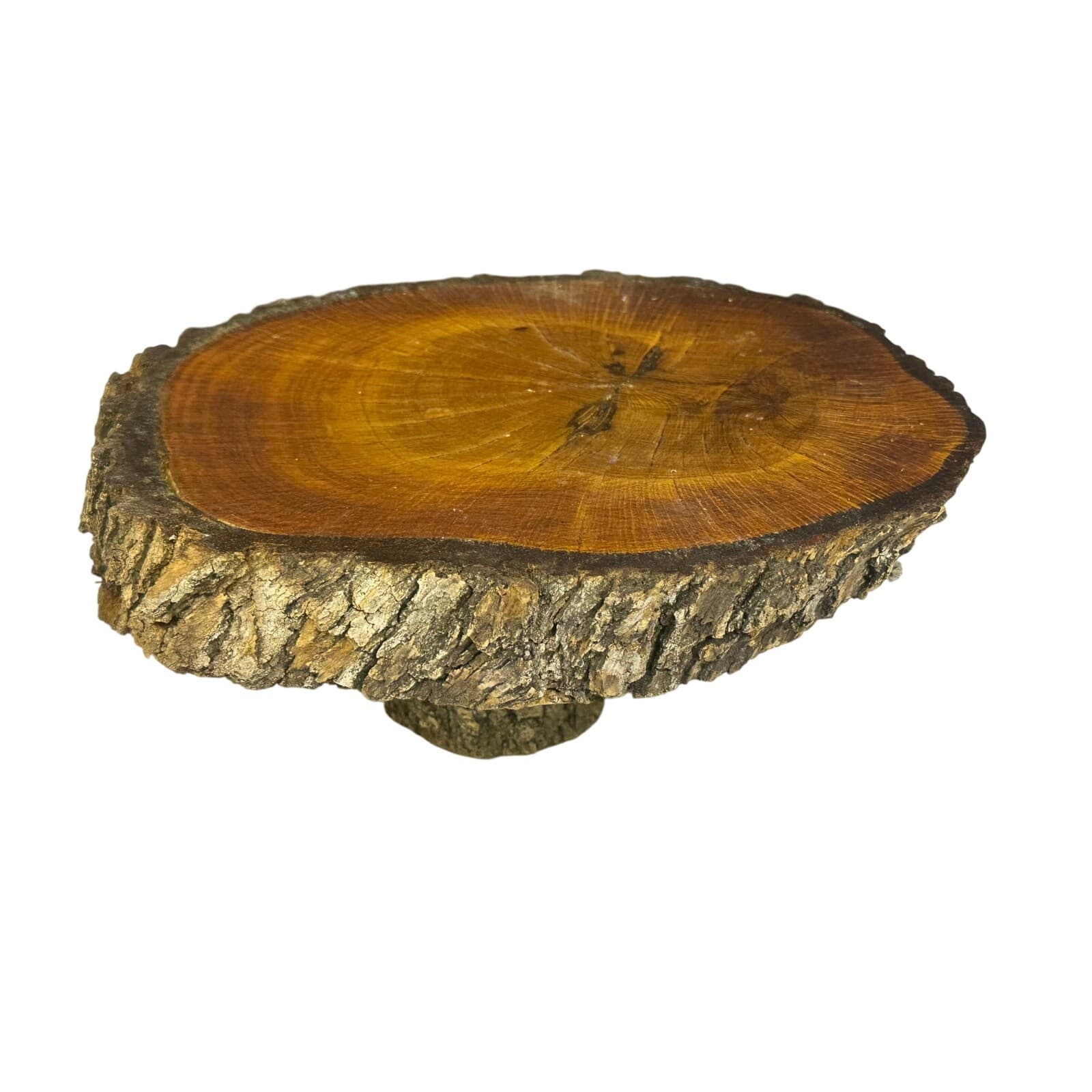 Unique Log Slab Pedestal Natural Wood 5.5" Cake Stand w/Rustic Bark Edge Accent - Thumbnail 3