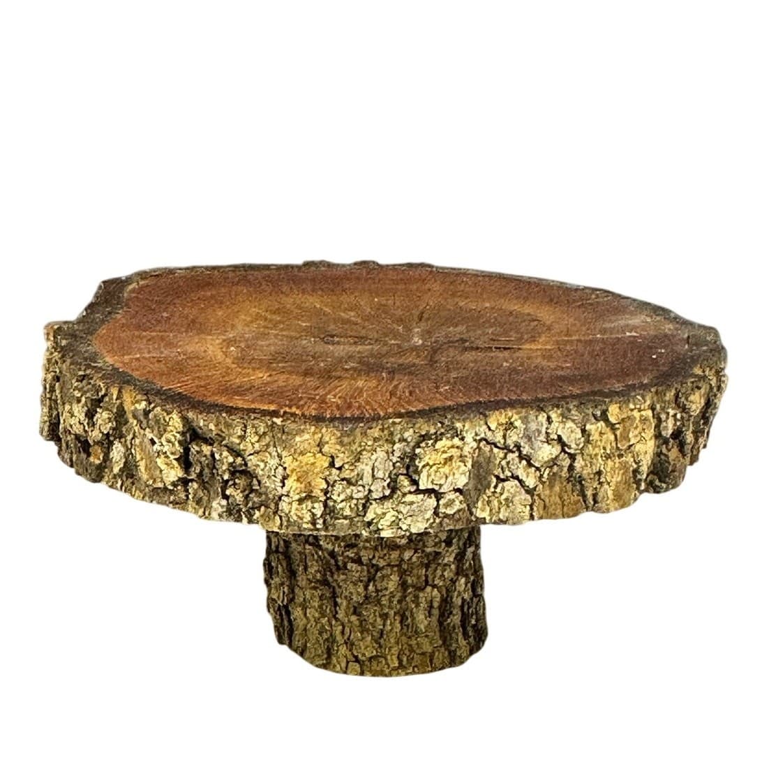 Unique Log Slab Pedestal Natural Wood 5.5" Cake Stand w/Rustic Bark Edge Accent - Thumbnail 7