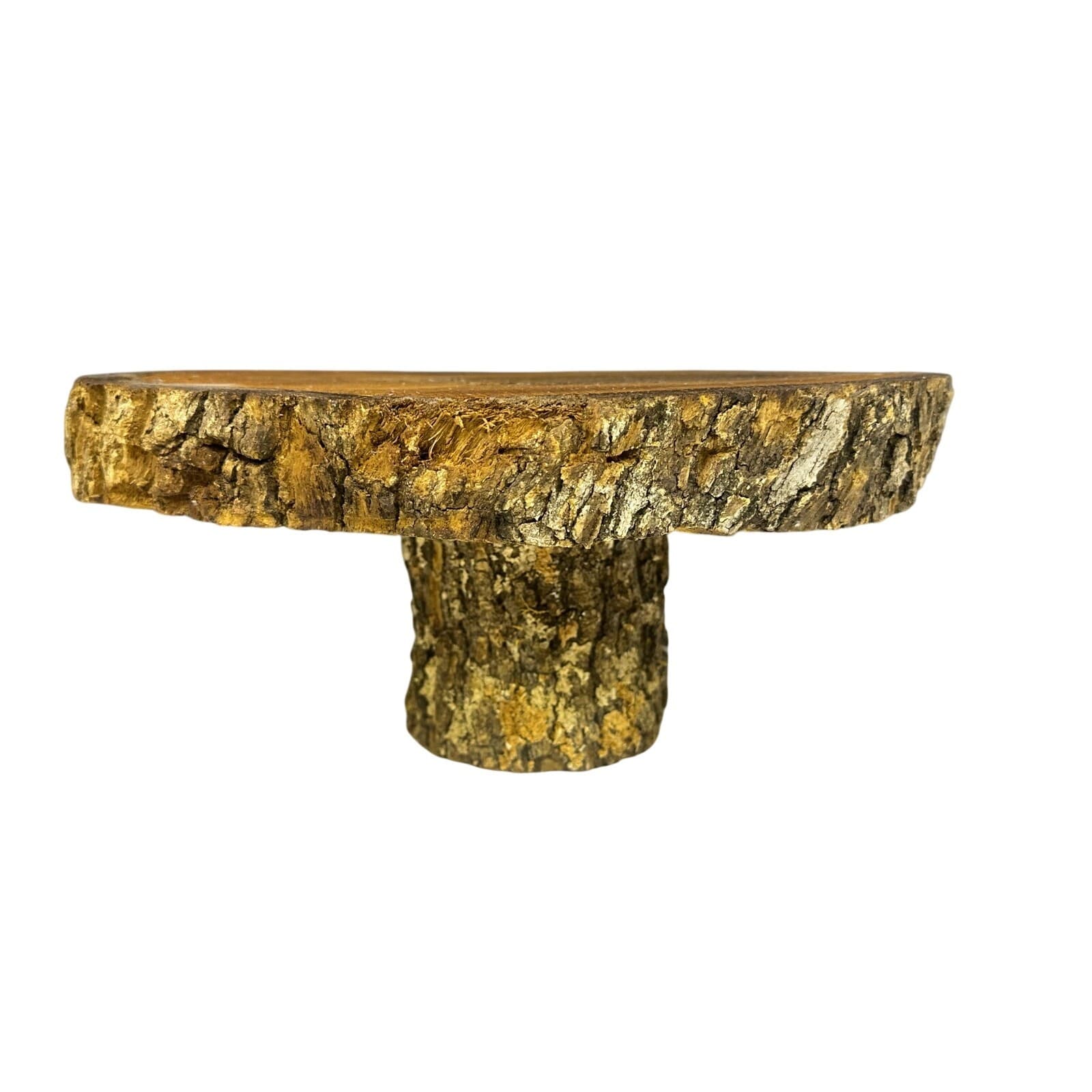 Unique Log Slab Pedestal Natural Wood 5.5" Cake Stand w/Rustic Bark Edge Accent - Thumbnail 5