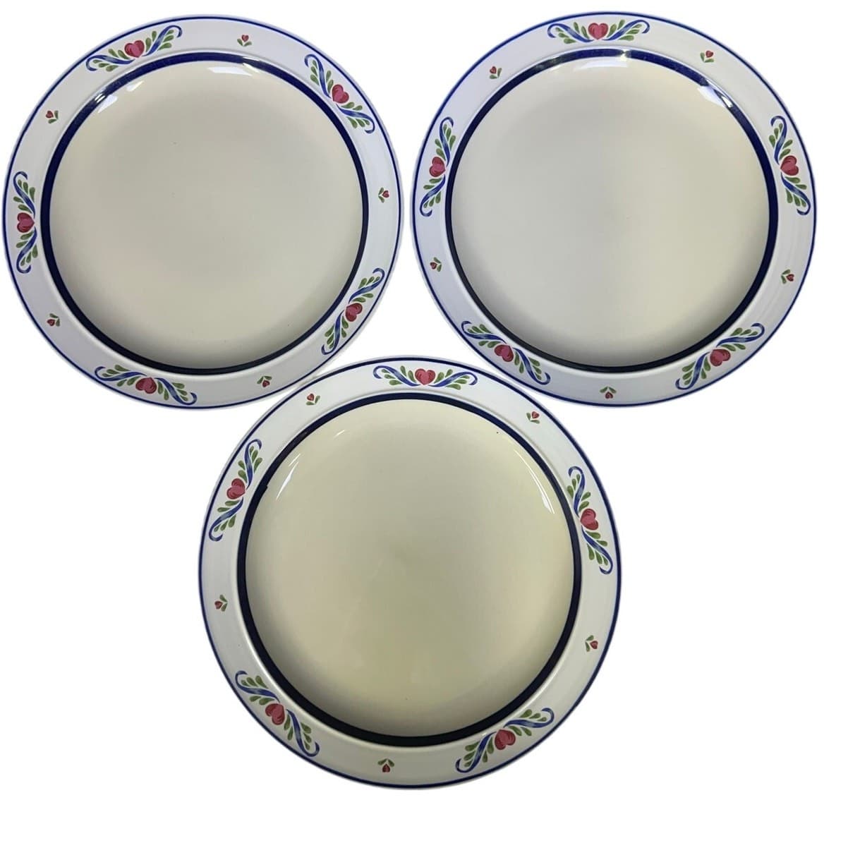 Tienshan Stoneware 'Folk Dance' Hearts & Scrolls 10 5/8" Dinner Plates-Set of 3 - Thumbnail 6