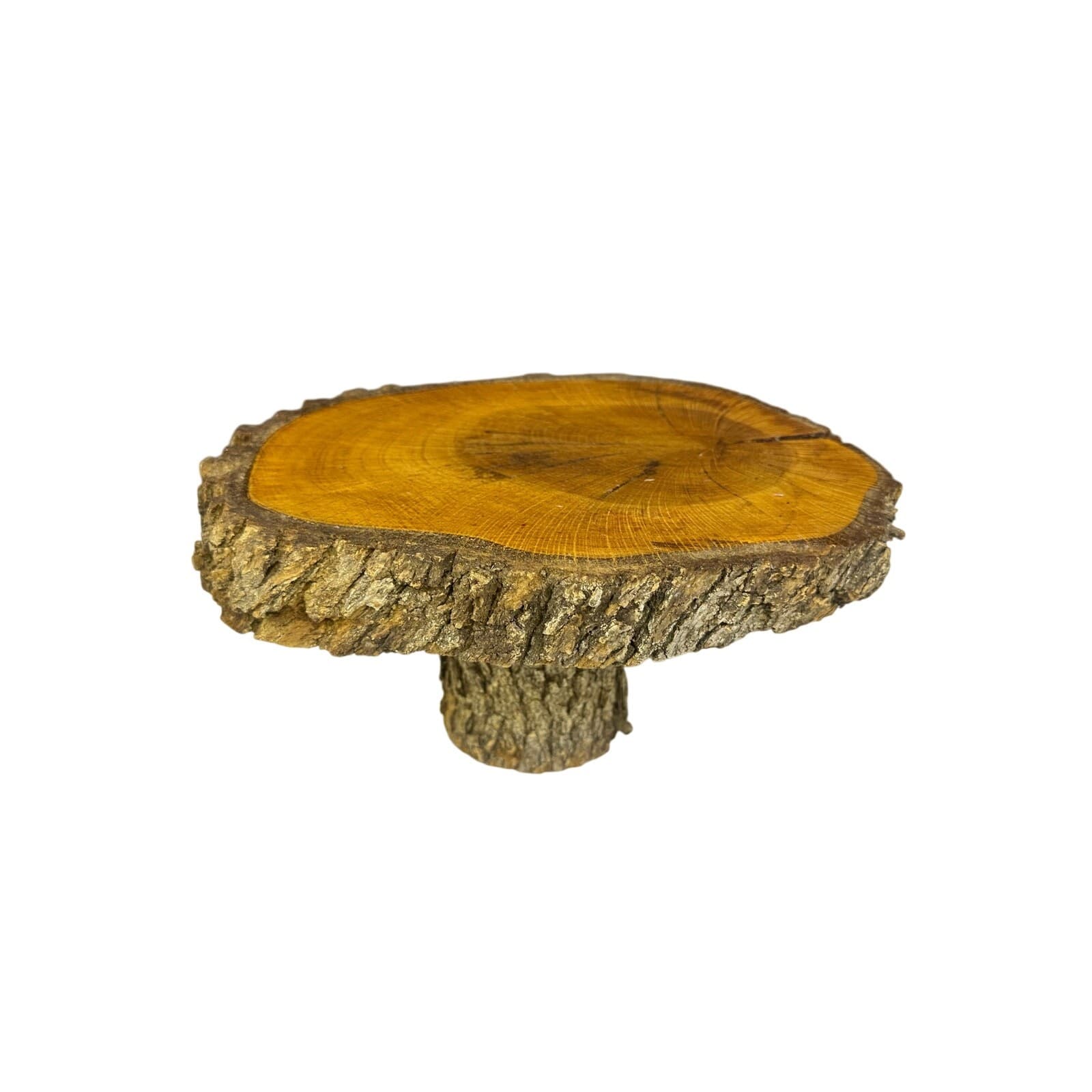 Unique Log Slab Pedestal Natural Wood 6.25" Cake Stand w/Rustic Bark Edge Accent - Thumbnail 3