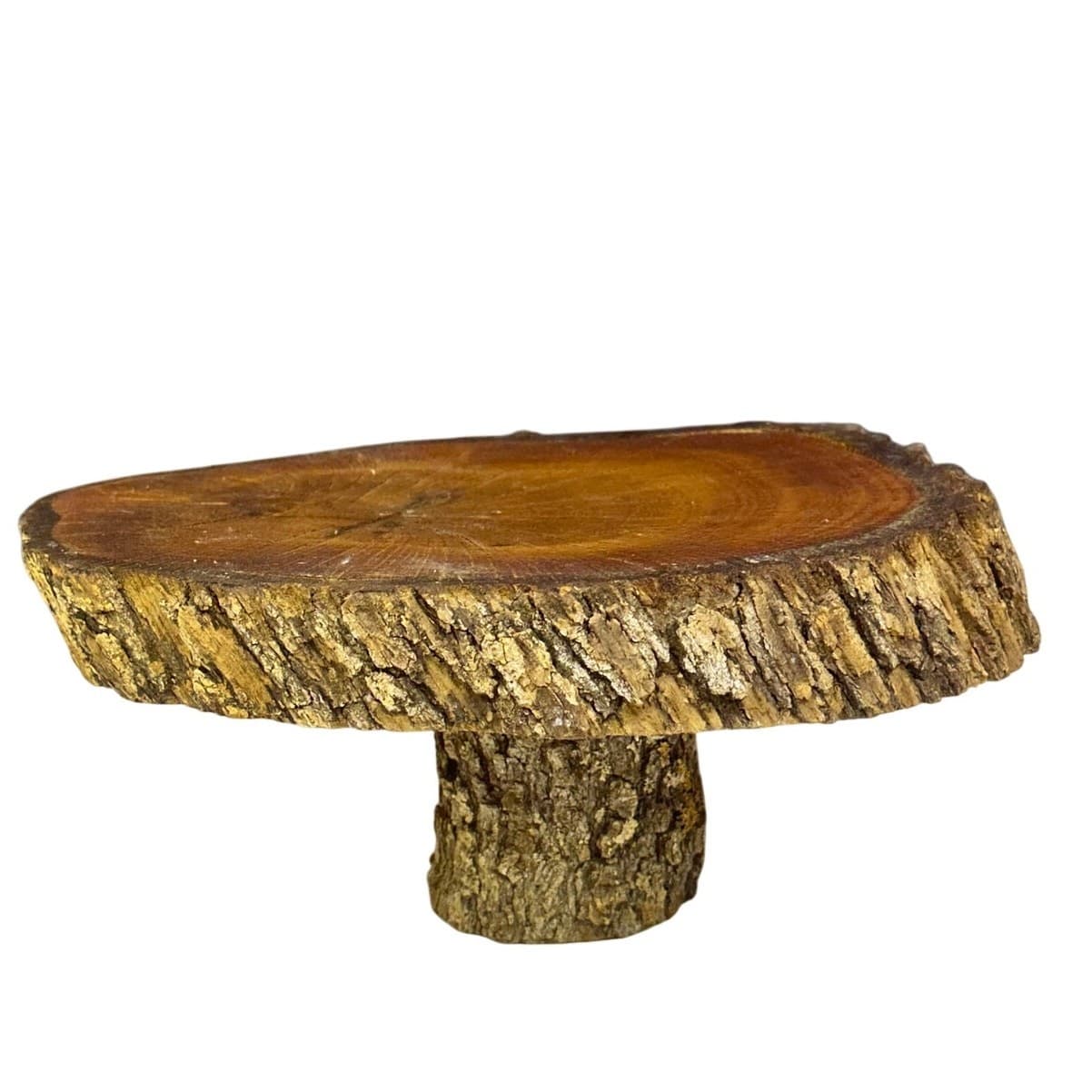 Unique Log Slab Pedestal Natural Wood 5.5" Cake Stand w/Rustic Bark Edge Accent - Thumbnail 5