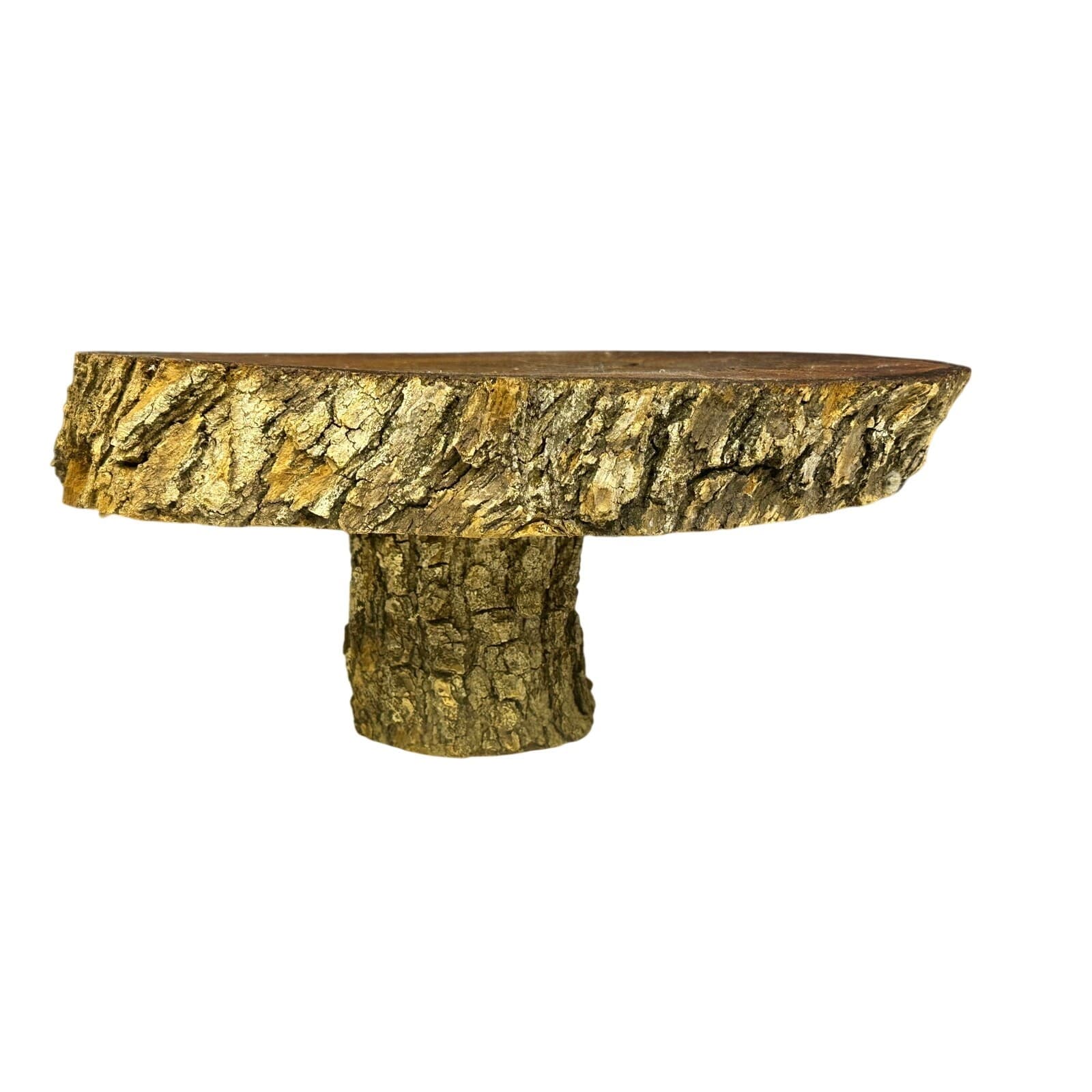 Unique Log Slab Pedestal Natural Wood 5.5" Cake Stand w/Rustic Bark Edge Accent - Thumbnail 2
