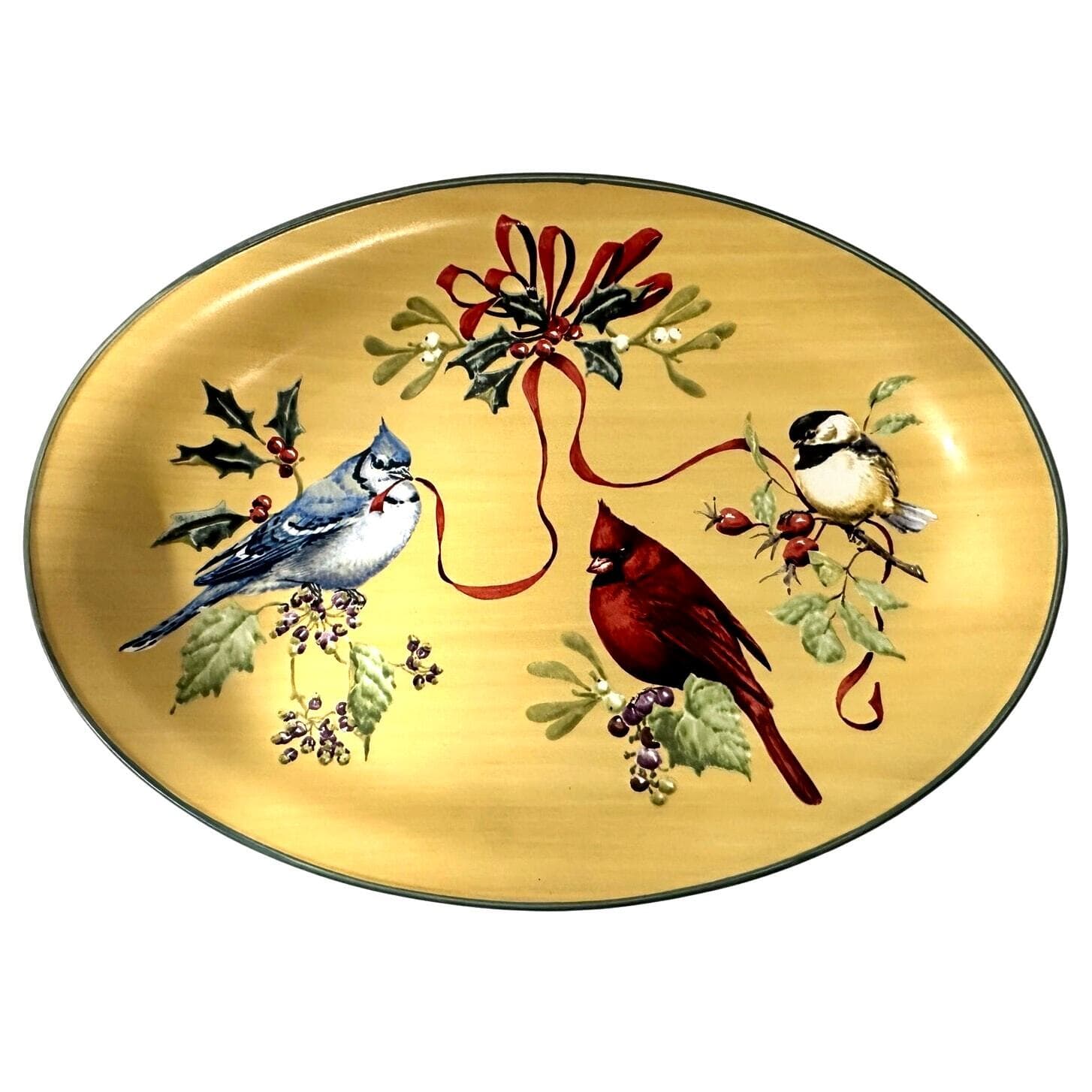 Lenox for the Holidays Winter Greetings Everyday Cardinal 16.5"Oval Platter-NEW! - Thumbnail 2