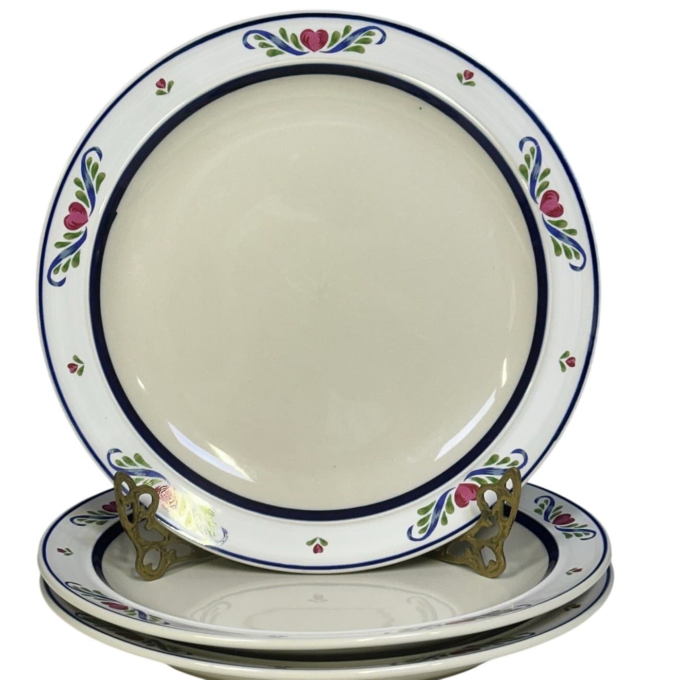 Tienshan Stoneware 'Folk Dance' Hearts & Scrolls 10 5/8" Dinner Plates-Set of 3