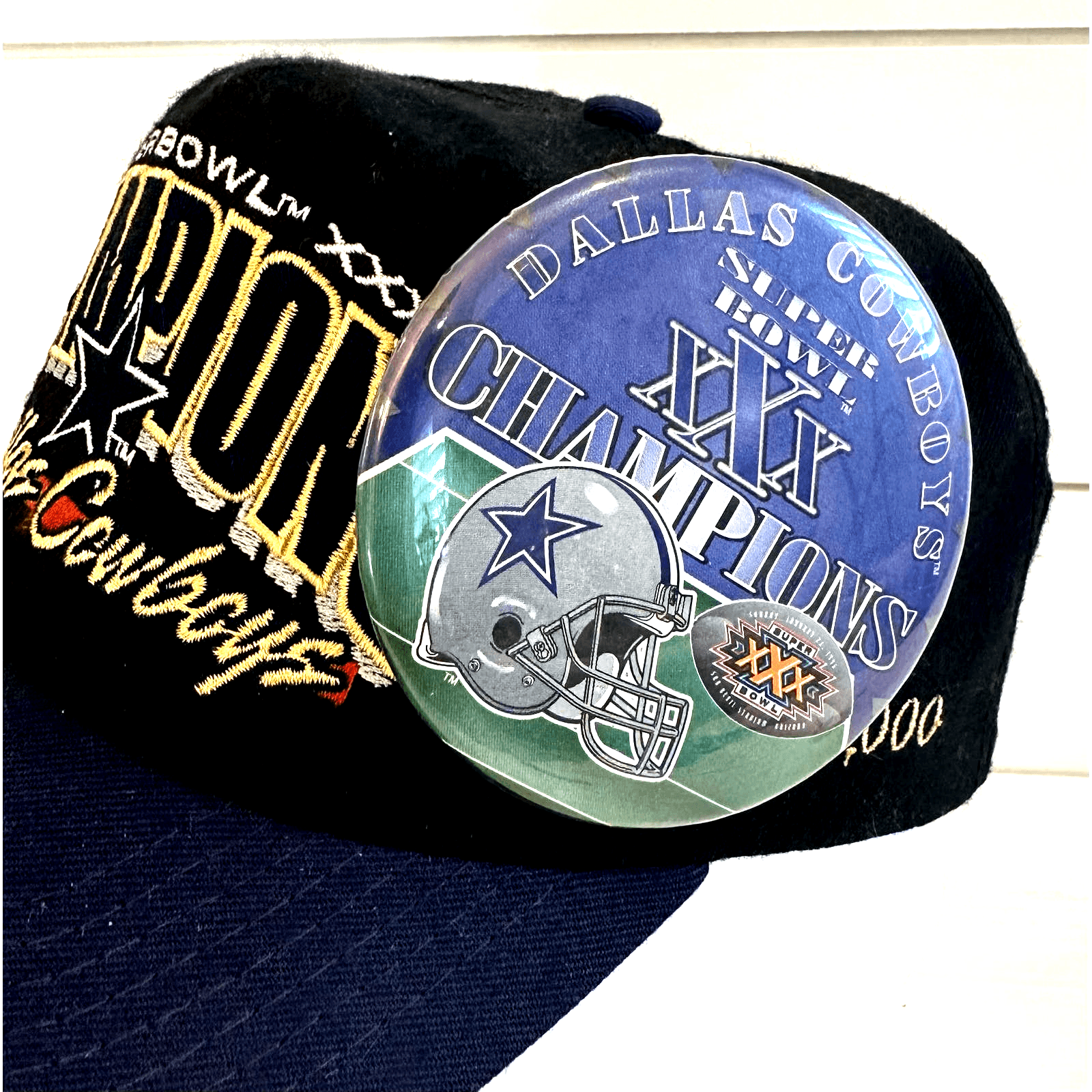Dallas Cowboys Super Bowl XXX Champions #413/15000 Cap 3-1/2” Super Bowl Button - Thumbnail 2