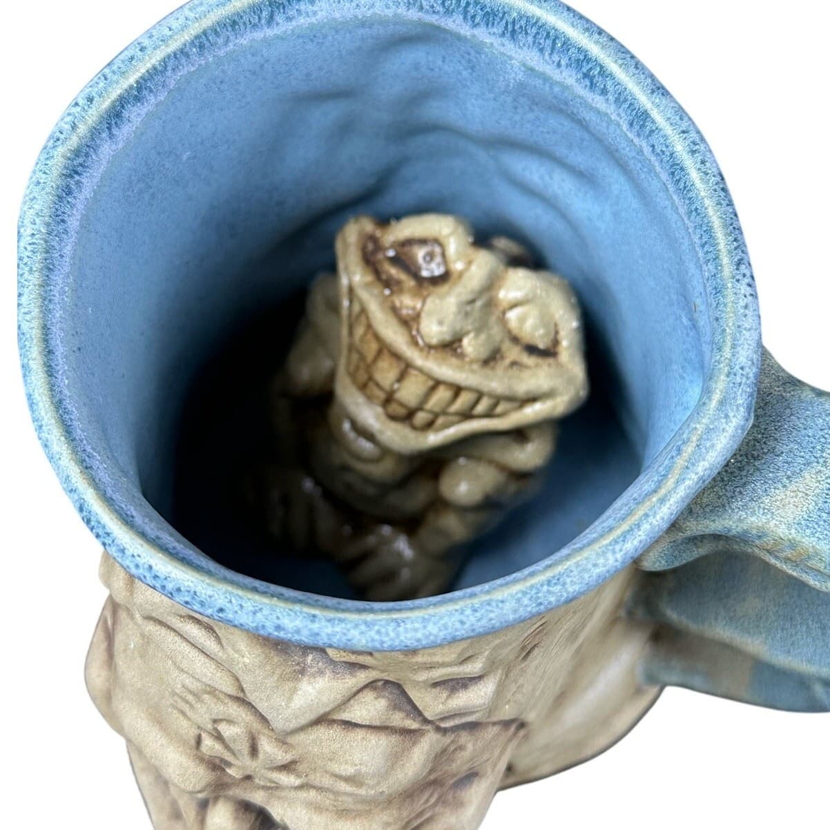 Jim Rumph Pottery Ugly Face Tankard Troll Inside Coffee Mug 1970s Vintage - Thumbnail 2