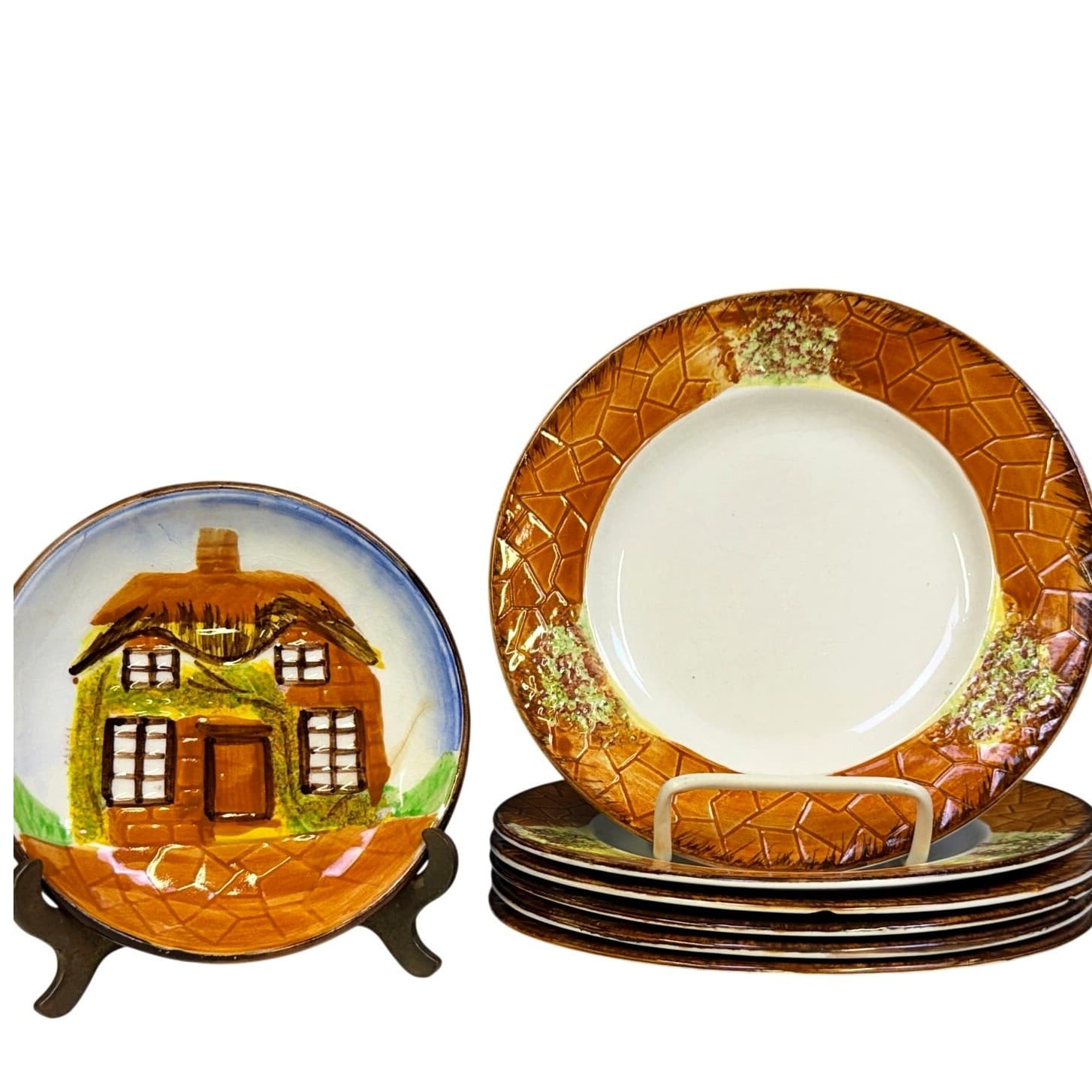 Price Kensington 1940's-60's 'Ye Olde Cottage' 7" Dessert Plates (6) Coaster (1)