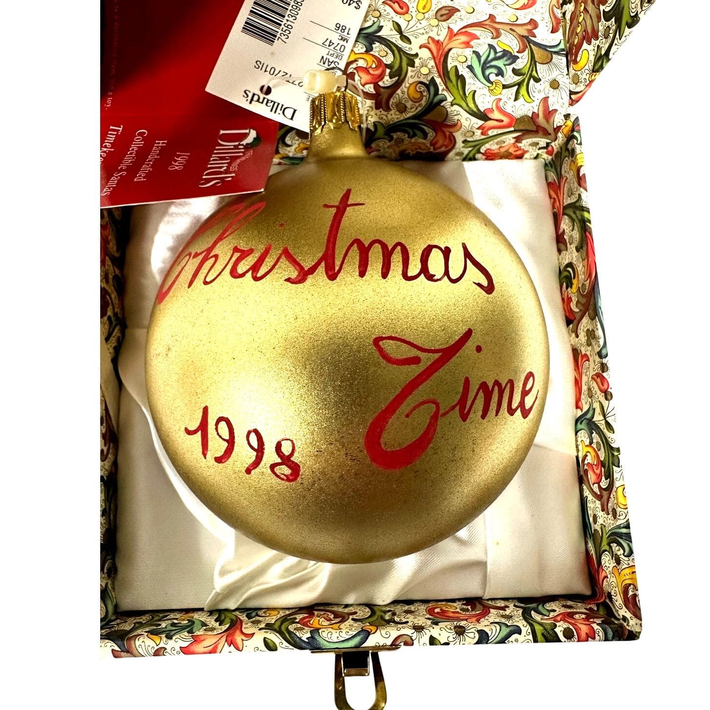 Dillard's 1998 "Timekeeper Santa" Hand Painted Signed Christmas Ornament-NEW! - Thumbnail 3