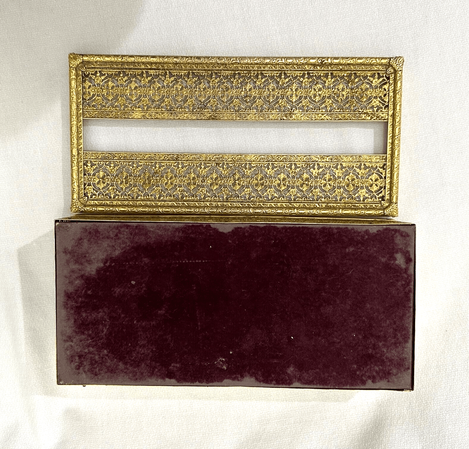 Vintage Gold Tone Brass Filigree Tissue Box Holder - Thumbnail 8