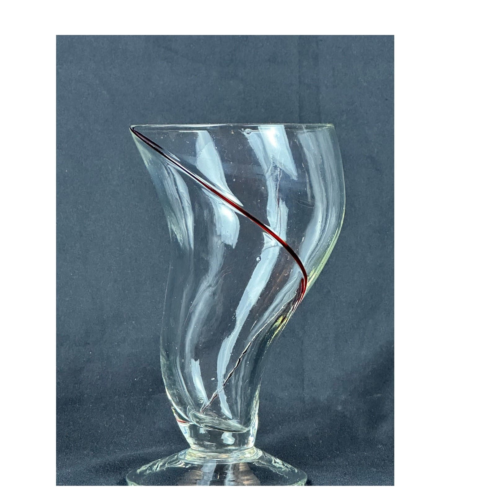 Pier 1 Red Swirl Twist Footed Tornado 6.75" Drinking Glass Vintage