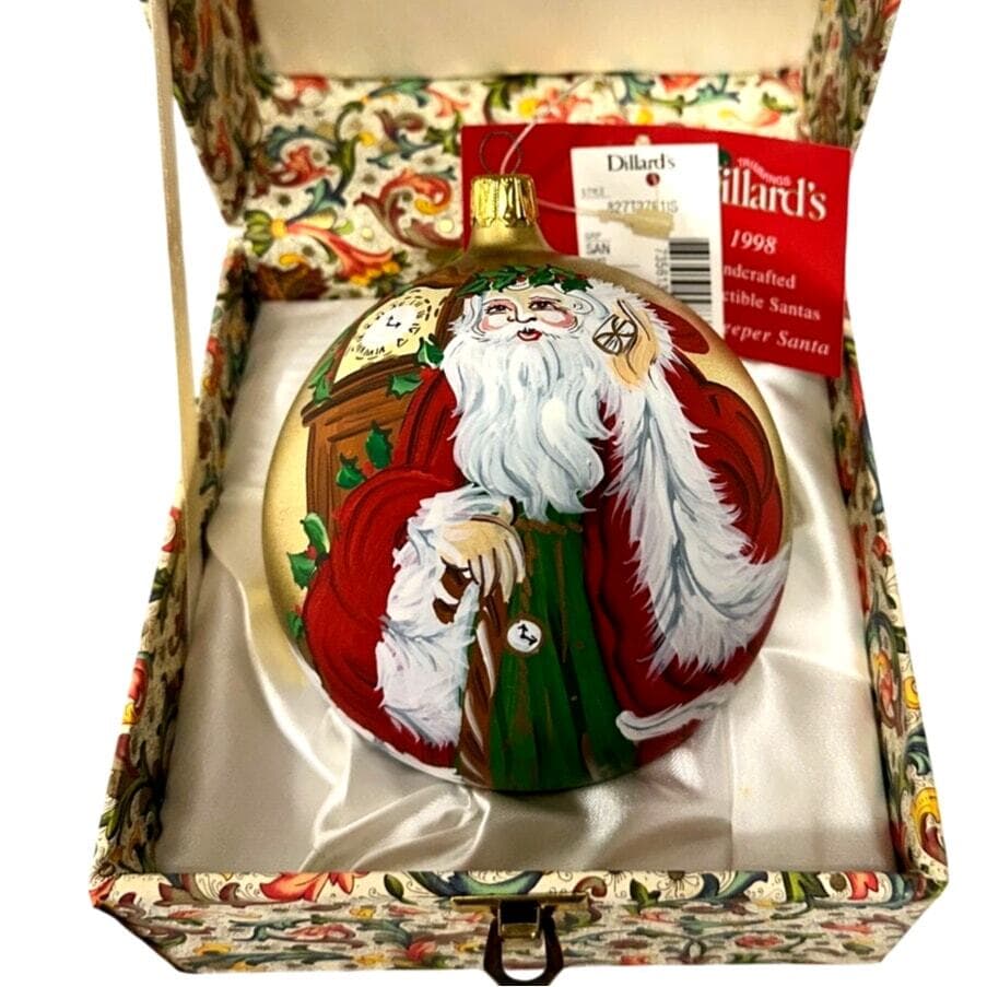 Dillard's 1998 "Timekeeper Santa" Hand Painted Signed Christmas Ornament-NEW!