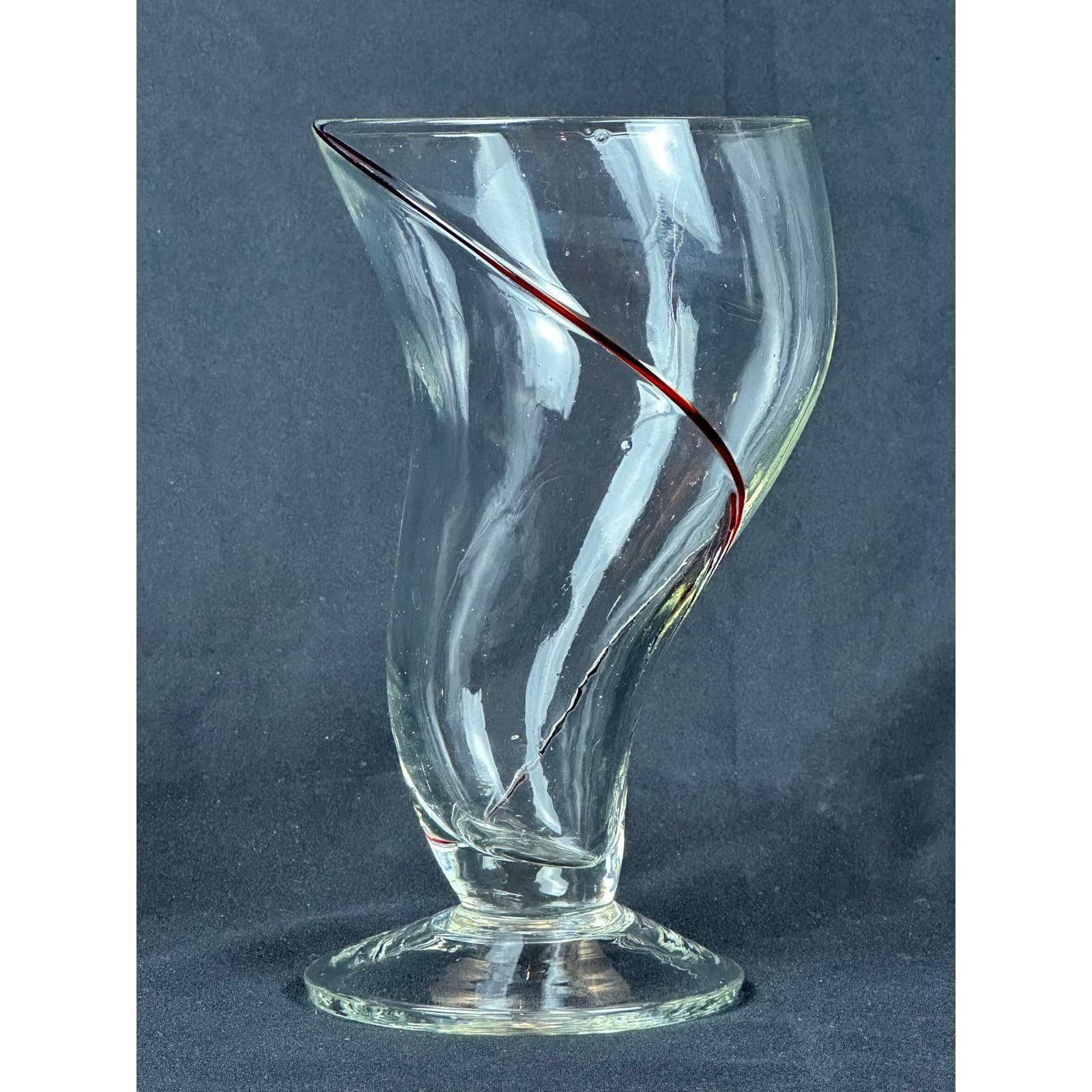 Pier 1 Red Swirl Twist Footed Tornado 6.75" Drinking Glass Vintage - Thumbnail 2