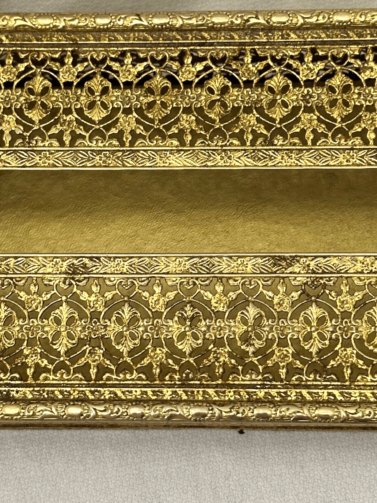 Vintage Gold Tone Brass Filigree Tissue Box Holder - Thumbnail 3