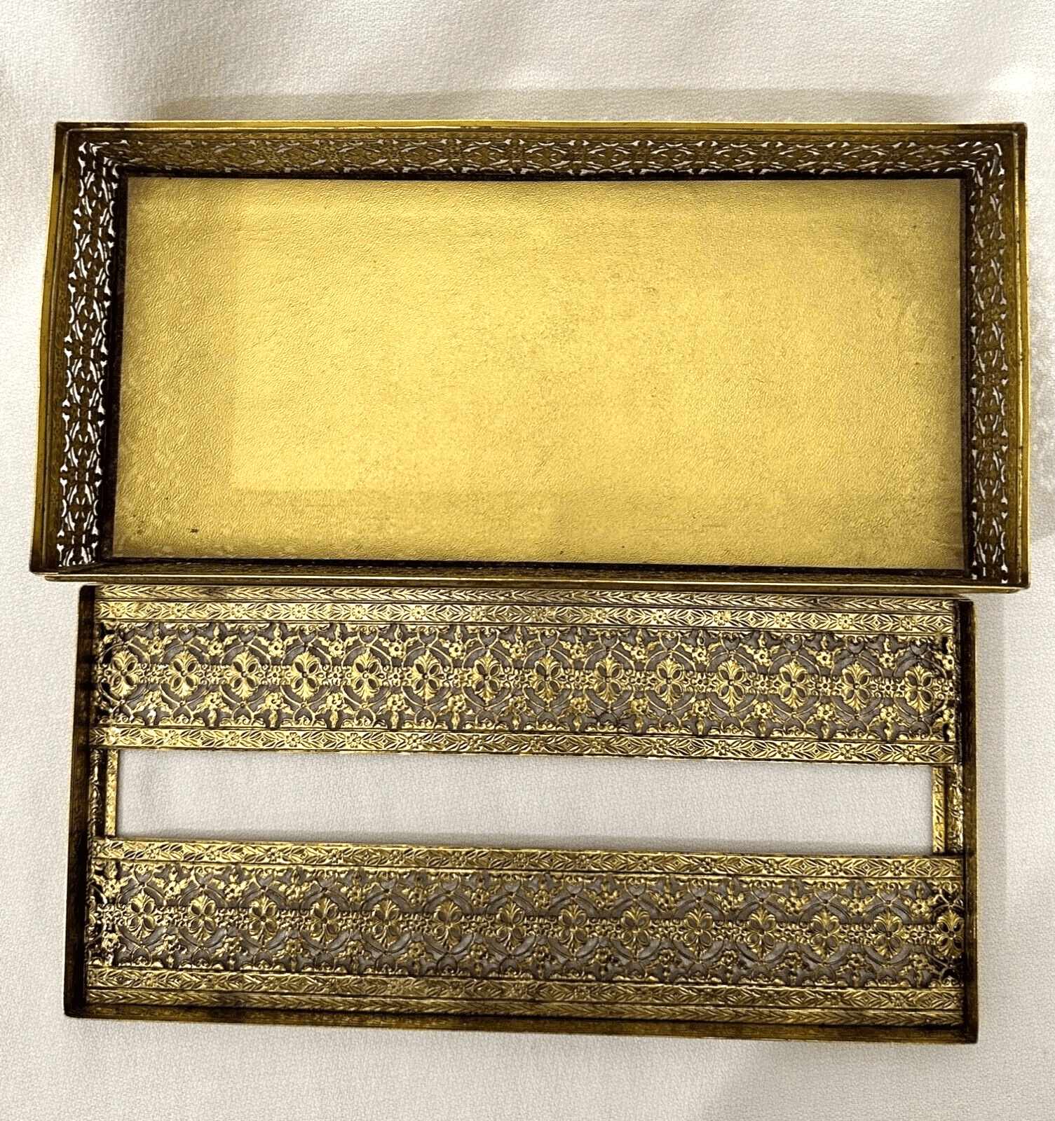 Vintage Gold Tone Brass Filigree Tissue Box Holder - Thumbnail 7