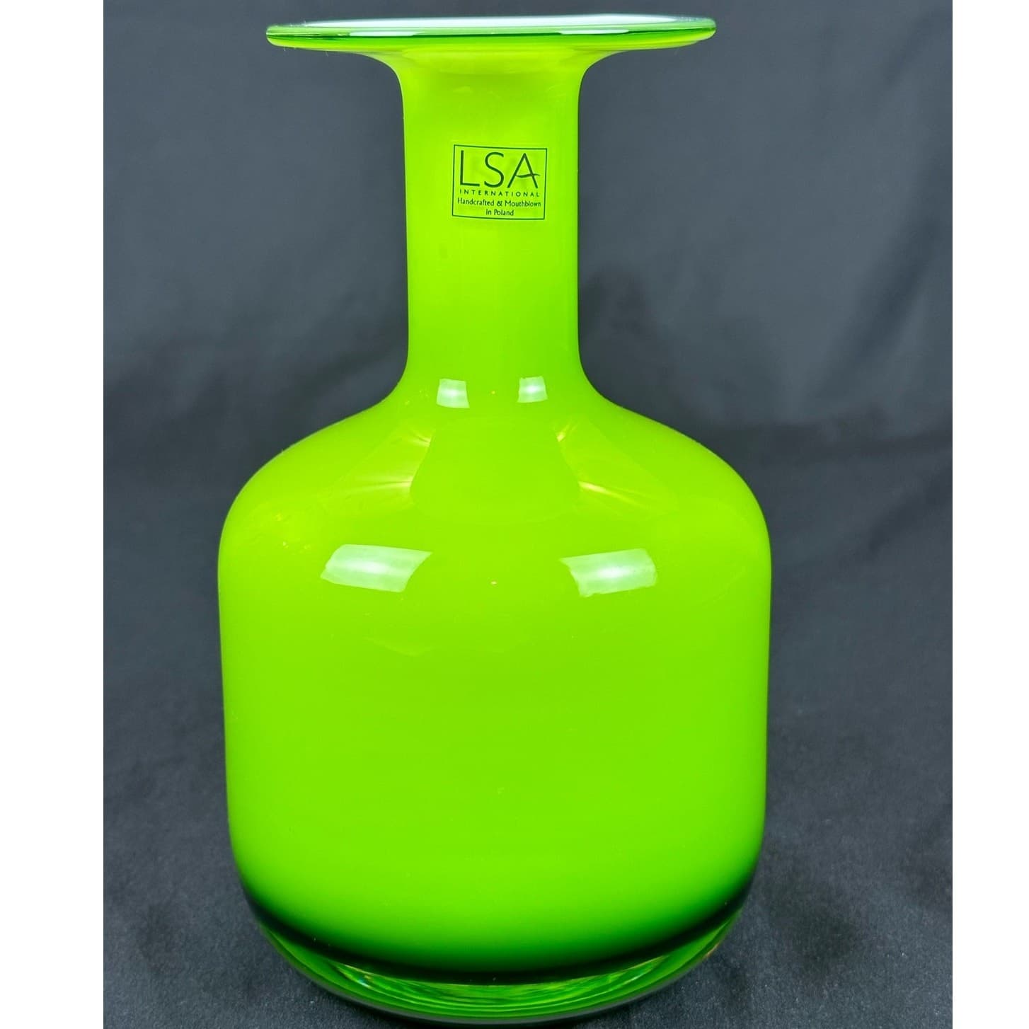 LSA Blown Art Glass Lime Green & White Vase Poland 8 1/2"