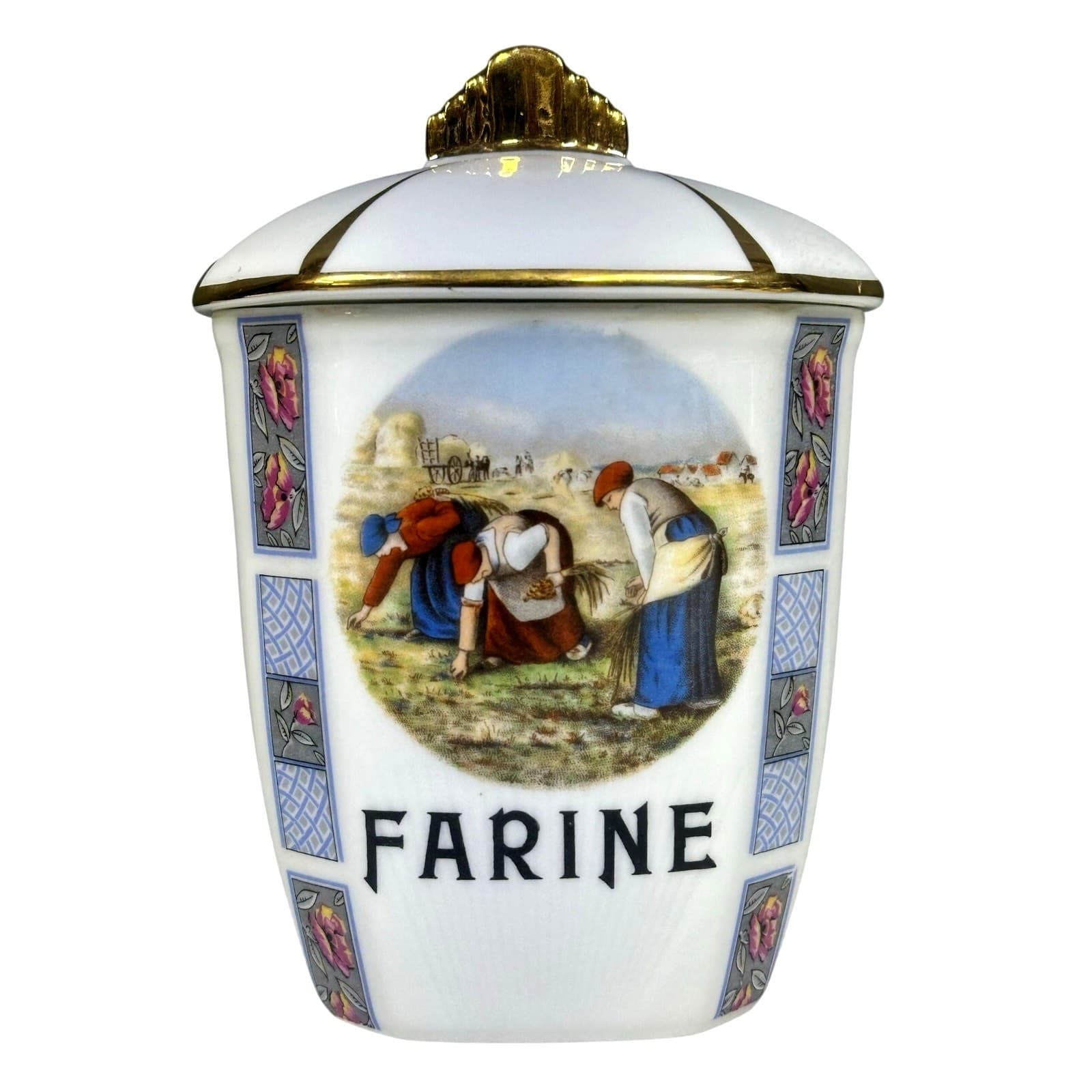 Antique Extremely Rare Limoges French Porcelain Hand Painted Canisters-Set of 6 - Thumbnail 2