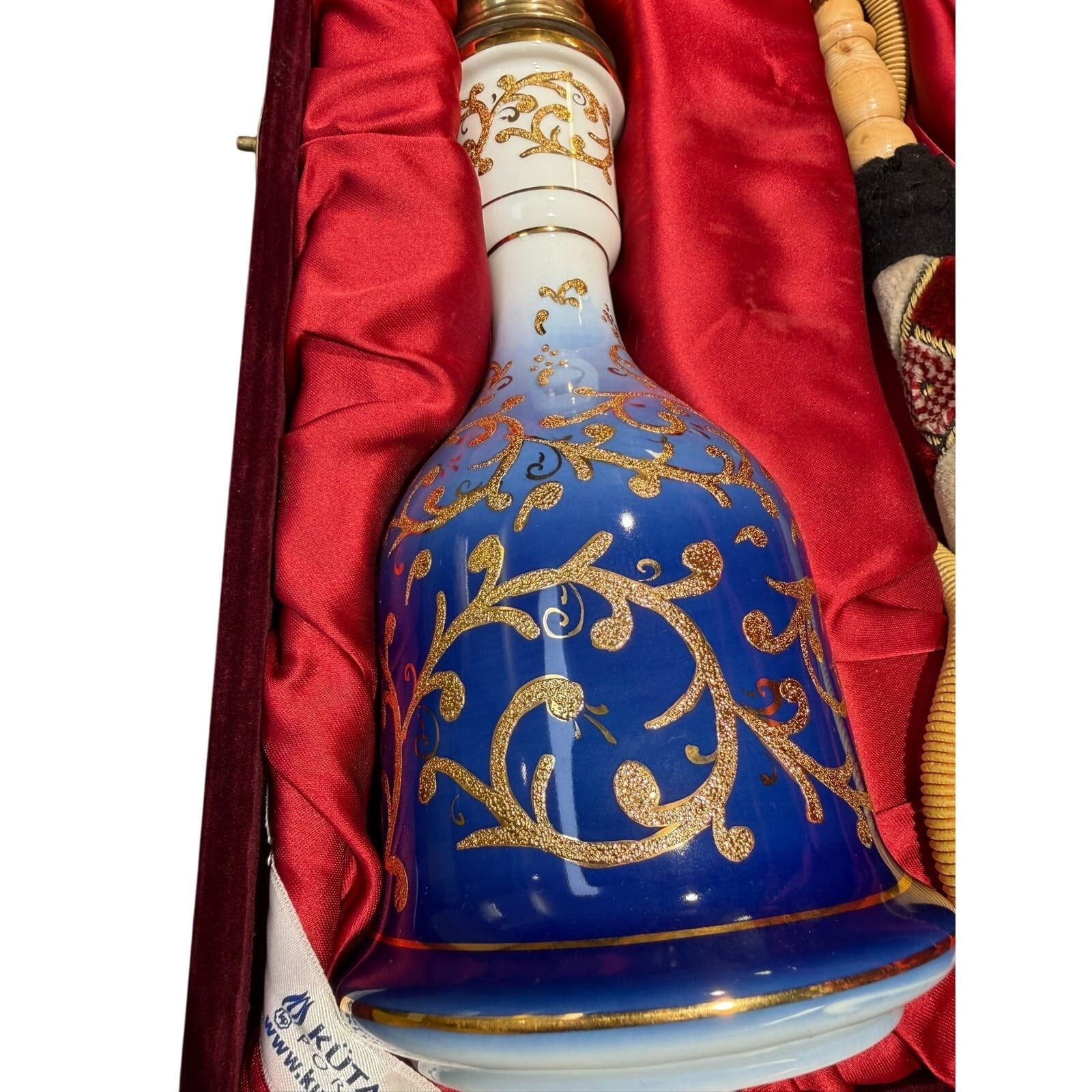Kutahya Porselen Turkish Hookah Nargile Set Blue Gold Porcelain w/ Case 2003 - Thumbnail 10