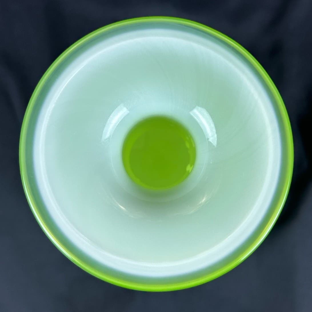 LSA Blown Art Glass Lime Green & White Vase Poland 8 1/2" - Thumbnail 6