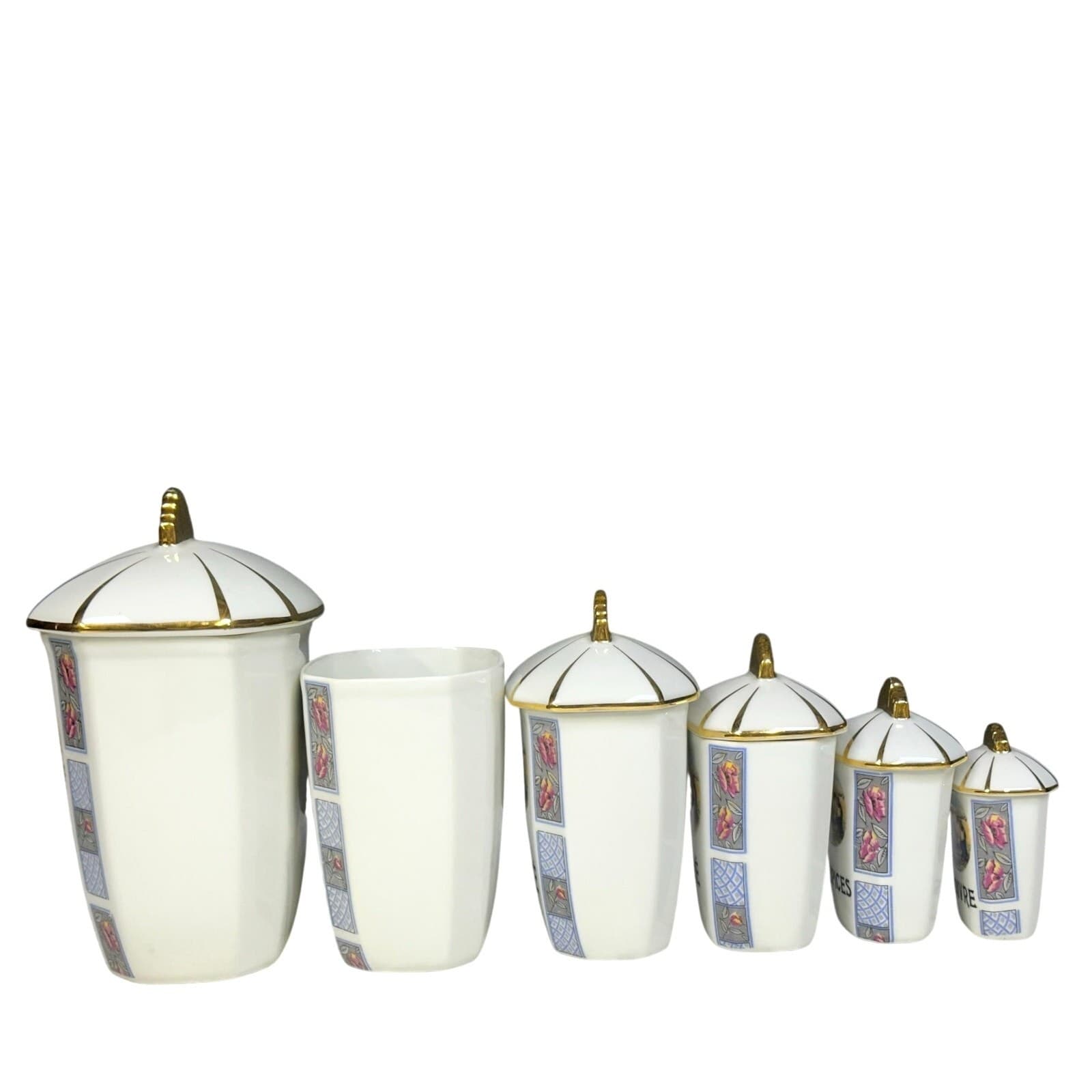 Antique Extremely Rare Limoges French Porcelain Hand Painted Canisters-Set of 6 - Thumbnail 8