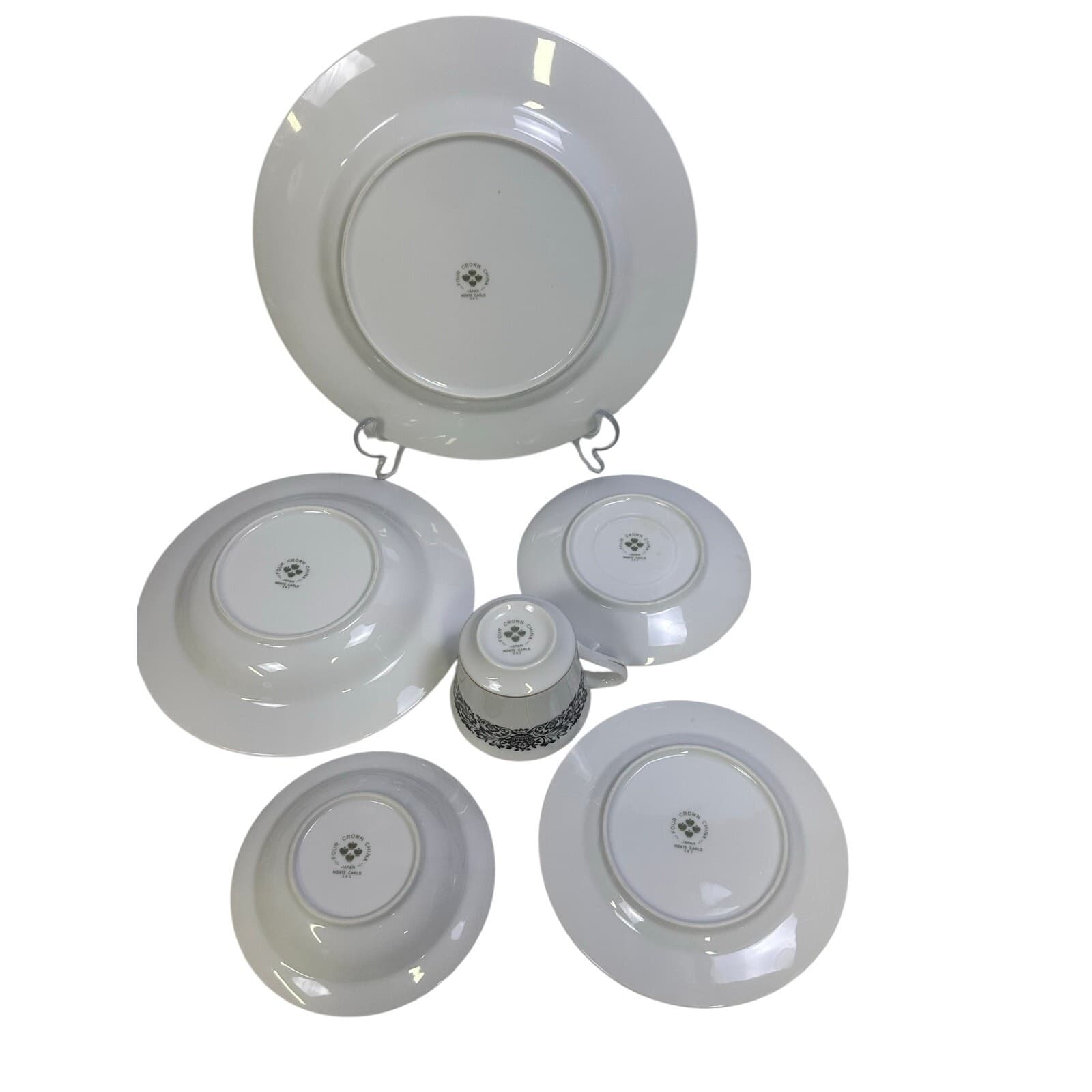 Four Crown China 'Monte Carlo' 383 Black/White/Gold 6-PC Place Setting-Excellent - Thumbnail 6
