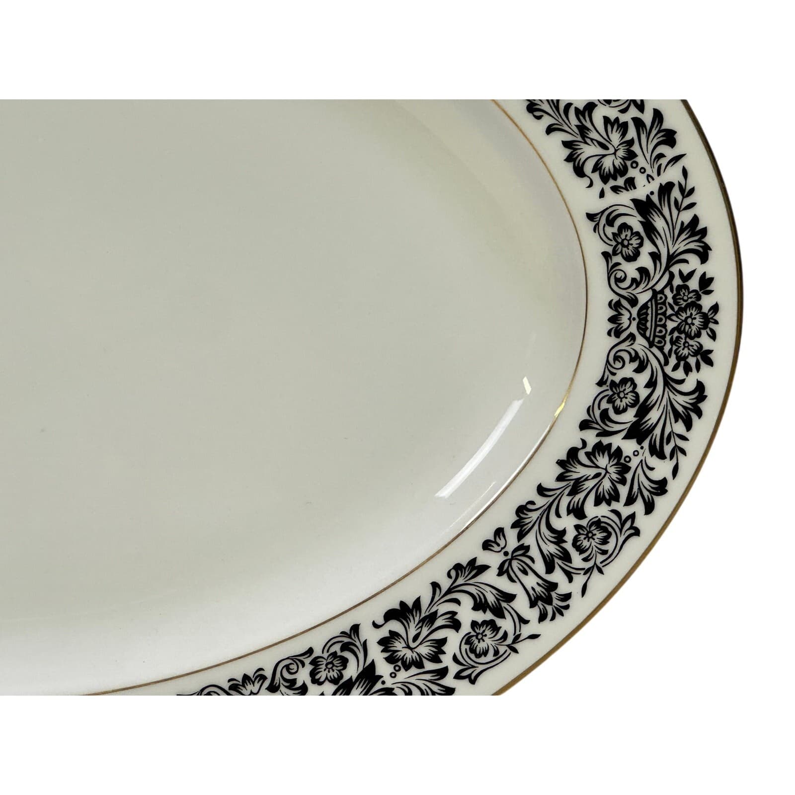 Four Crown China 'Monte Carlo' 383 Black/White/Gold Large Oval Platter-Excellent - Thumbnail 4
