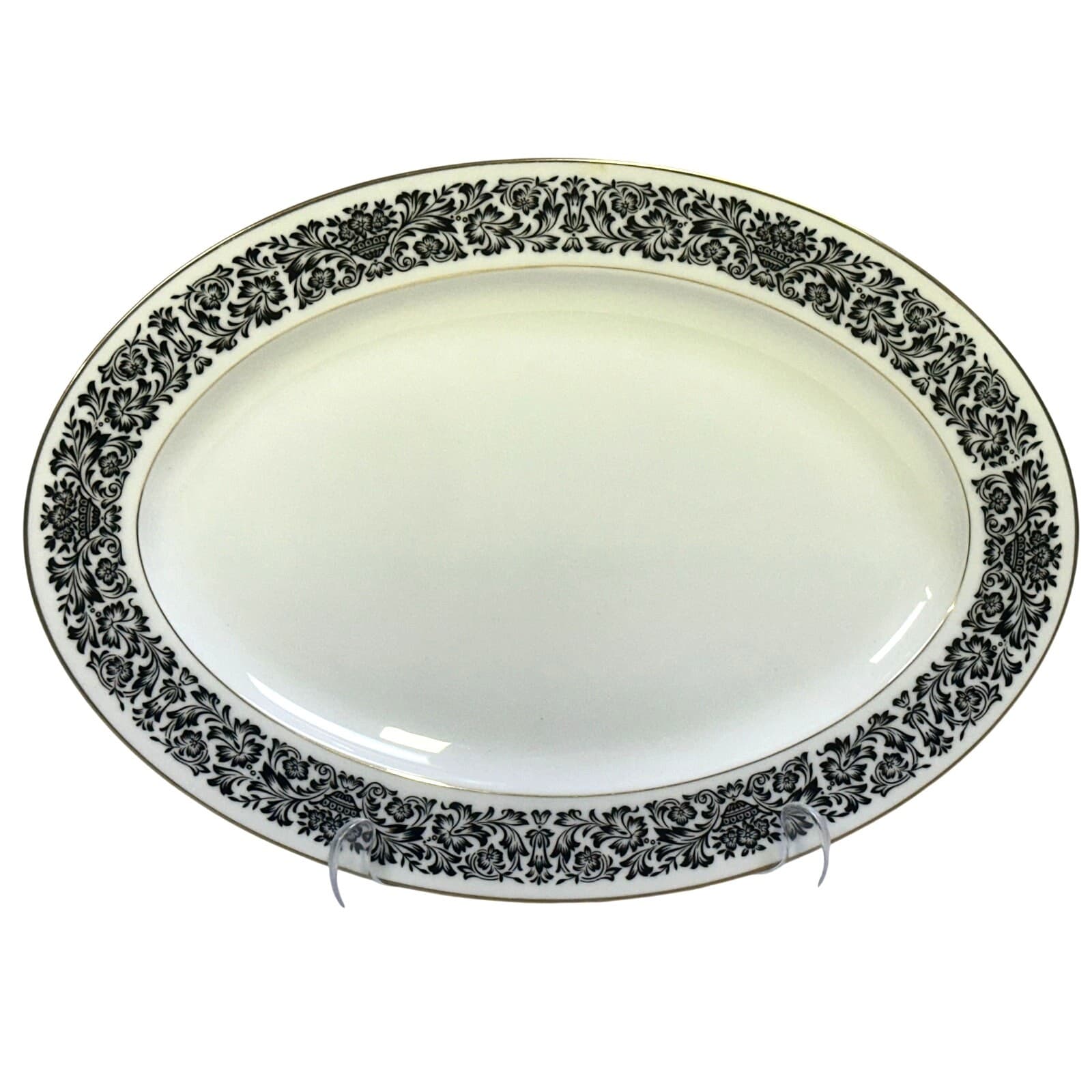Four Crown China 'Monte Carlo' 383 Black/White/Gold Large Oval Platter-Excellent