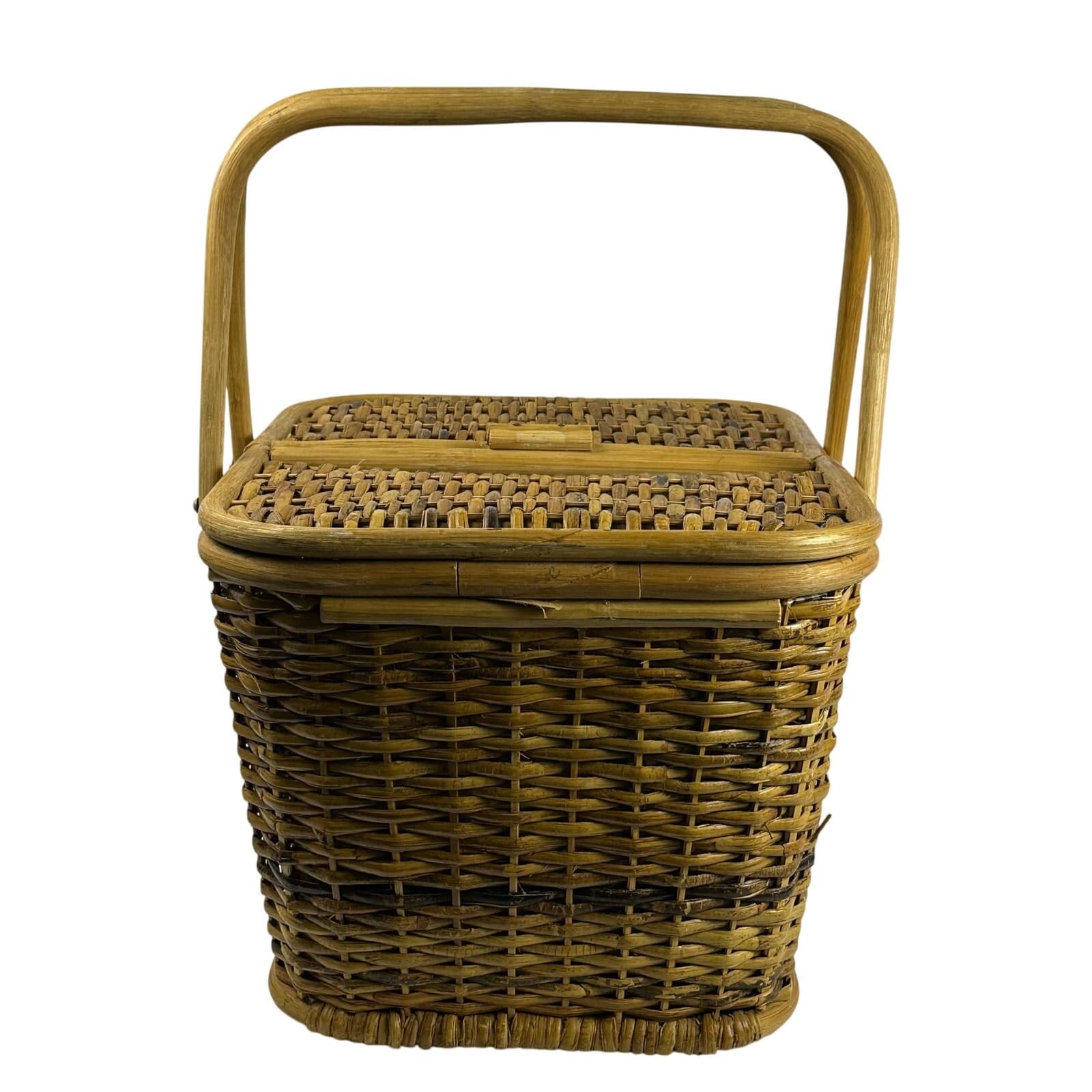 Wicker Vintage Picnic Basket Lined with Double Handles - Thumbnail 3
