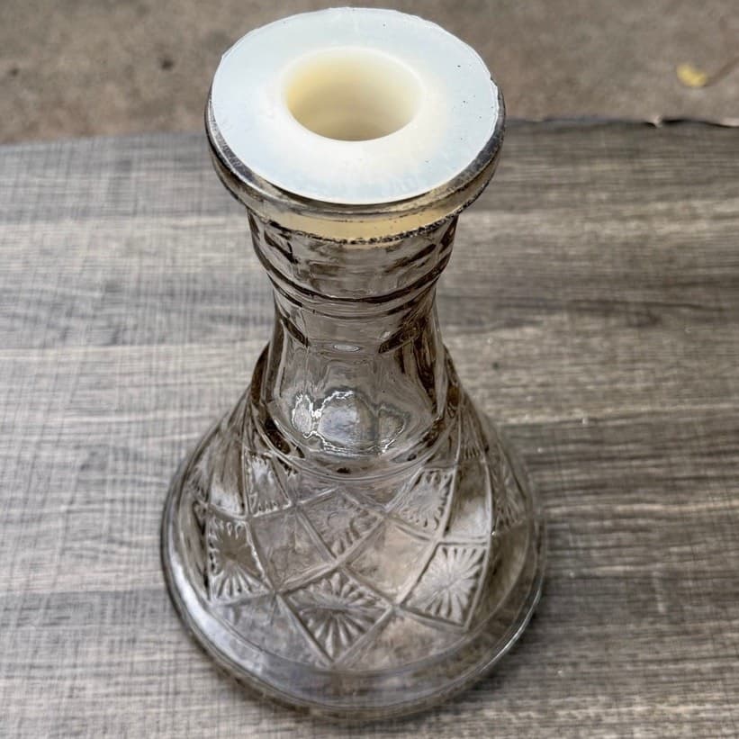 Clear Pressed Glass Vintage 10" Hookah Base Bottle Vase Starburst Diamond Design - Thumbnail 7