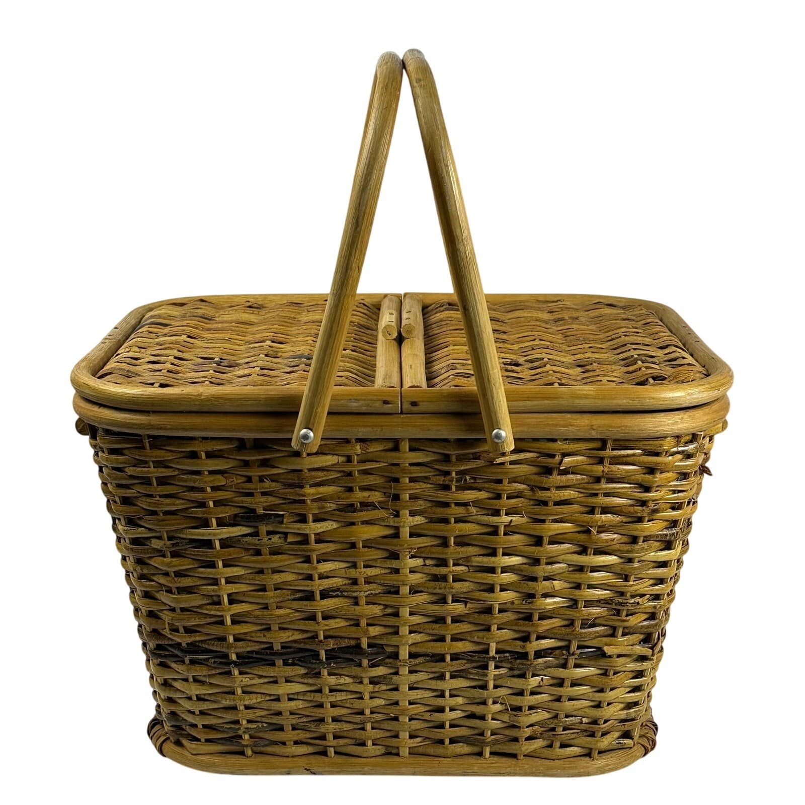 Wicker Vintage Picnic Basket Lined with Double Handles - Thumbnail 4