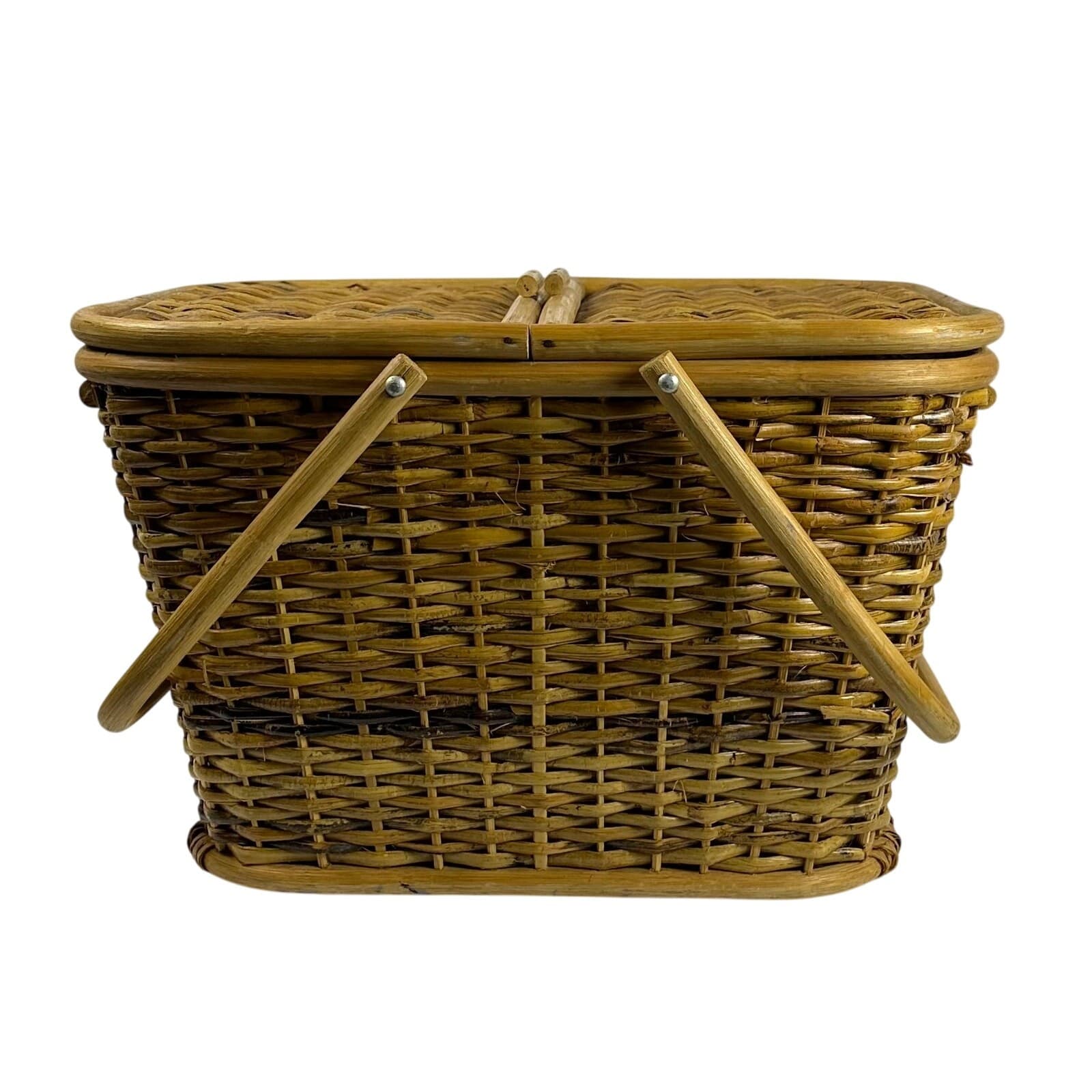 Wicker Vintage Picnic Basket Lined with Double Handles - Thumbnail 8