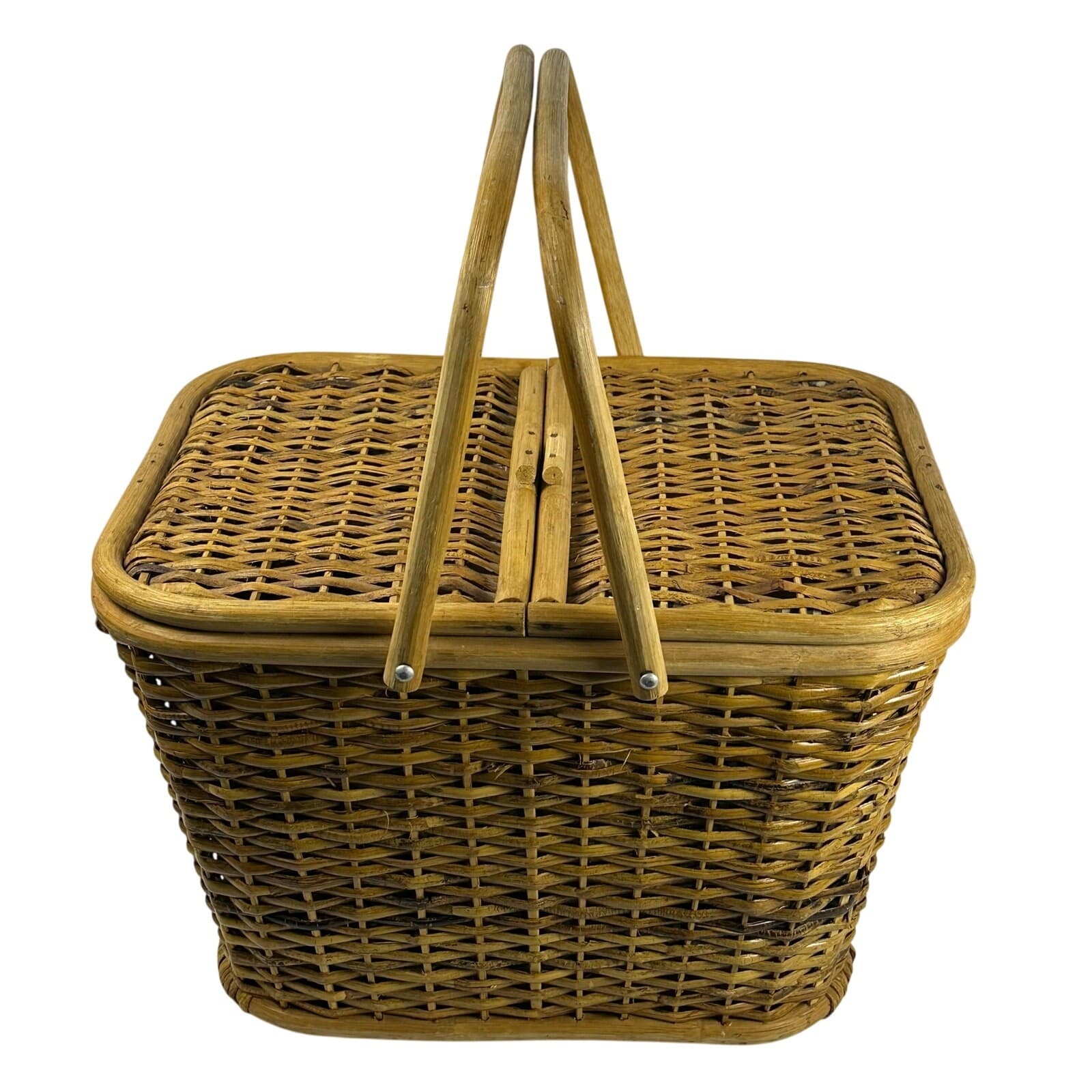 Wicker Vintage Picnic Basket Lined with Double Handles - Thumbnail 2