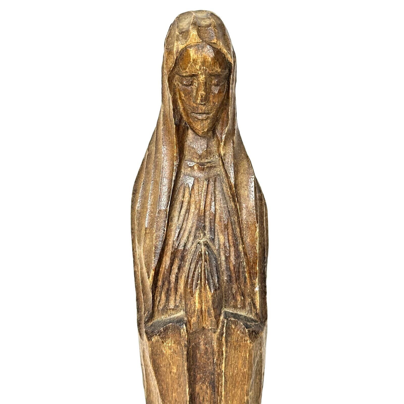 Hand Carved Wooden Madonna Tall 15" Vintage Statue - Thumbnail 2