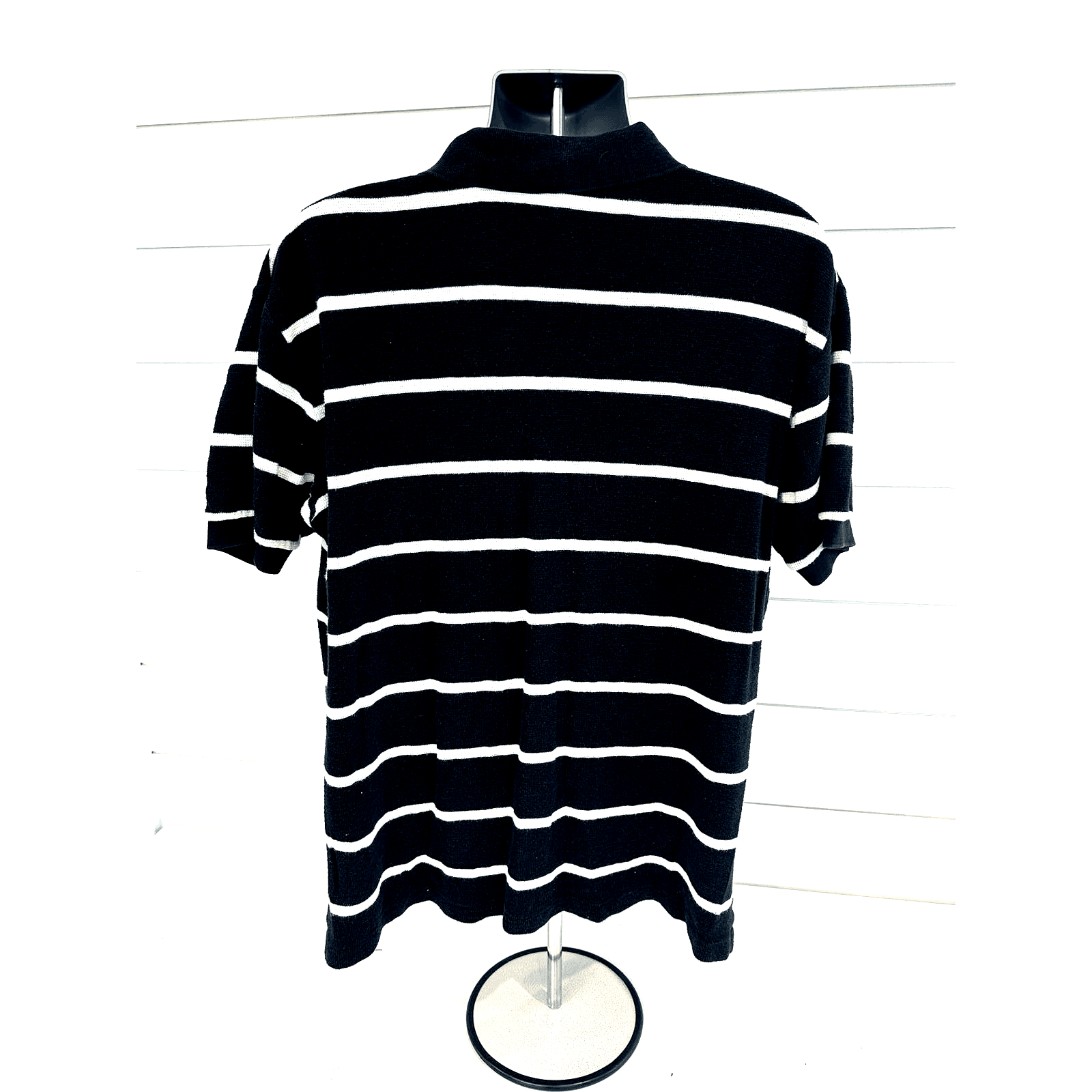 Polo Ralph Lauren Blue Label Black w/ White Stripes Open Knit Polo Shirt XL - Thumbnail 2